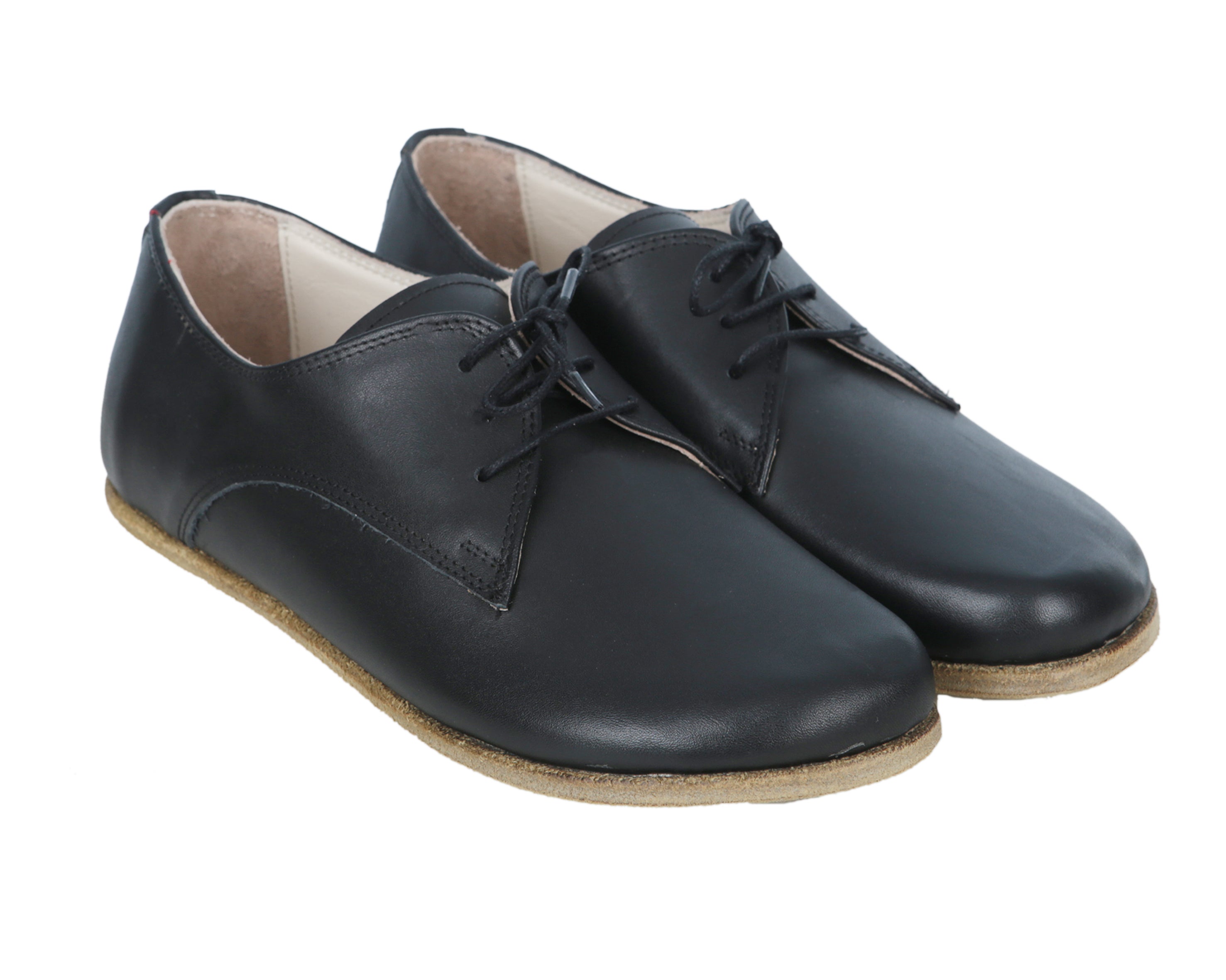 Black Oxford Wide Barefoot Smooth Leather Handmade Classic Shoes Oxford Leather Outsole