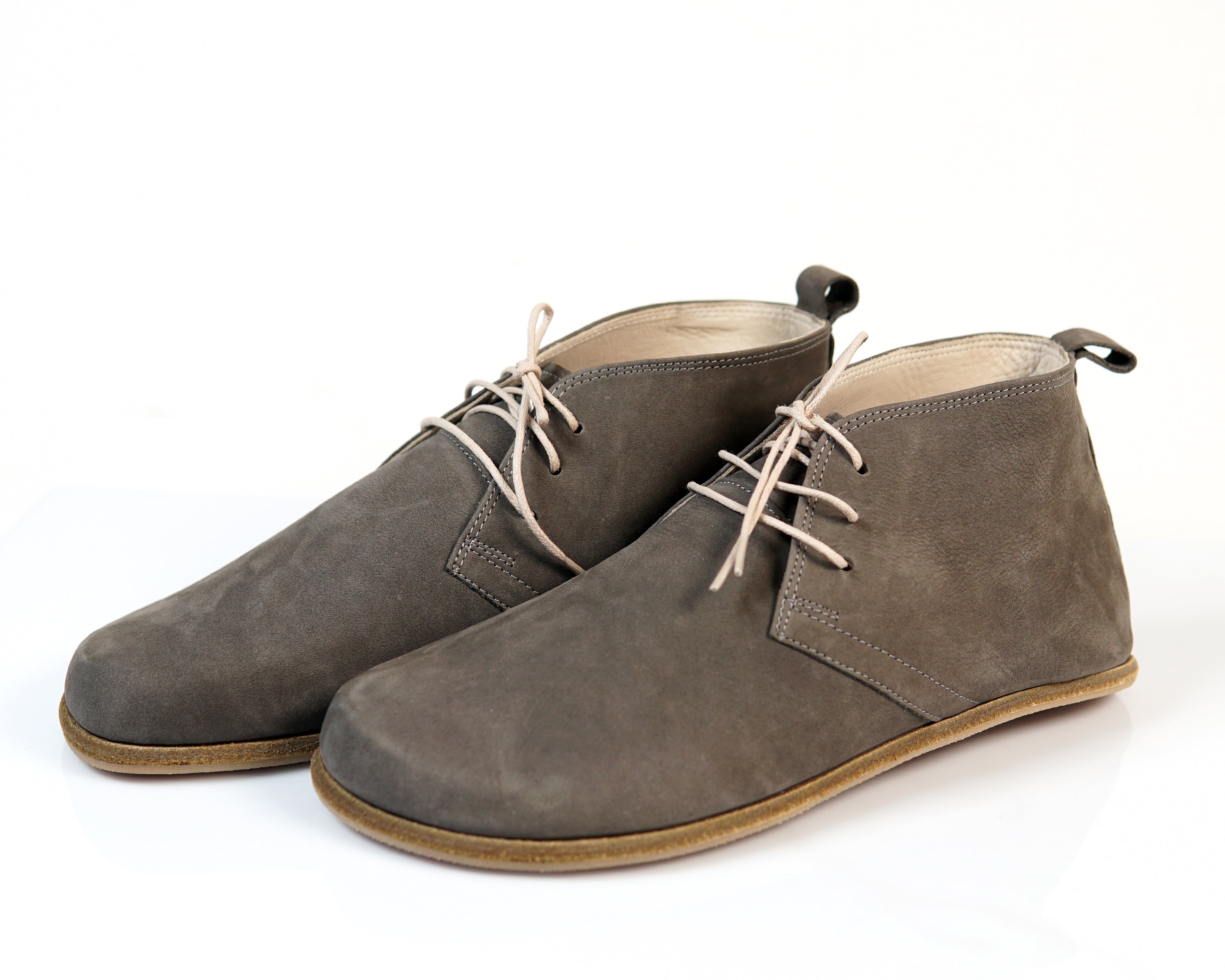 Gray Ankle Boots Wide Barefoot Nubuck Leather Handmade Shoes