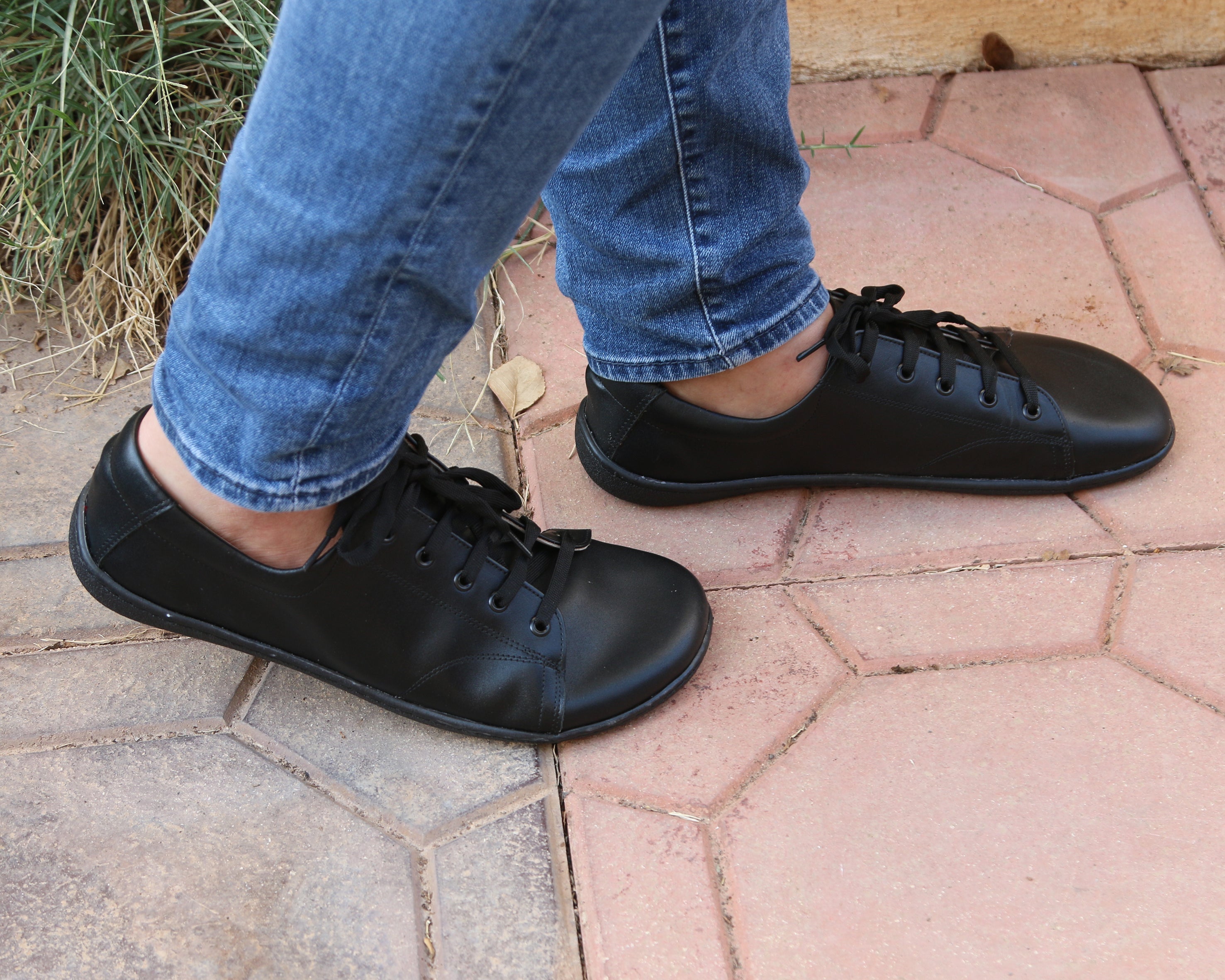 Black SNEAKER Wide Barefoot Shoes Smooth Leather Handmade 6mm Rubber Outsole Sneaker Rubber Outsole