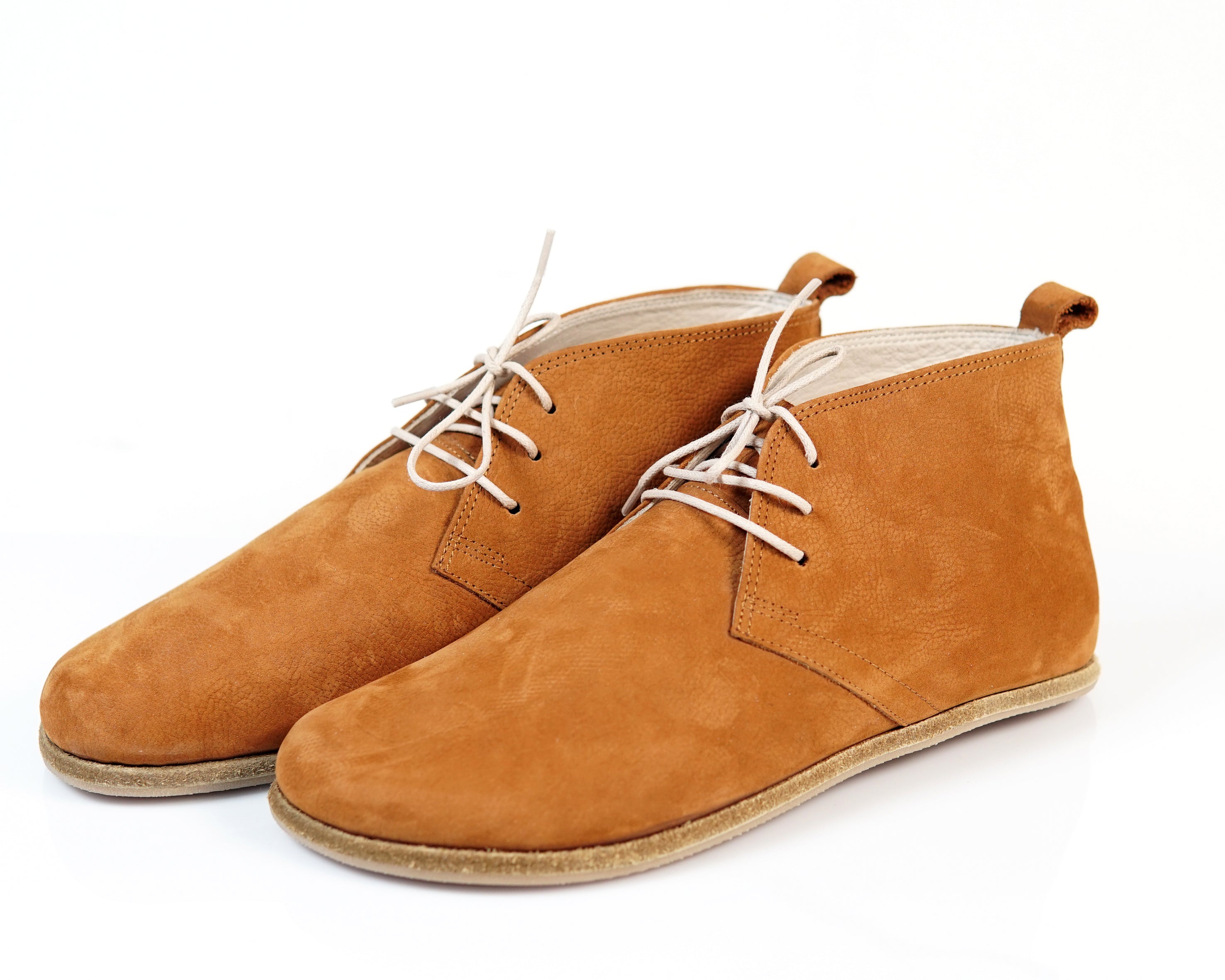 Tan Ankle Boots Wide Barefoot Nubuck Leather Handmade Shoes