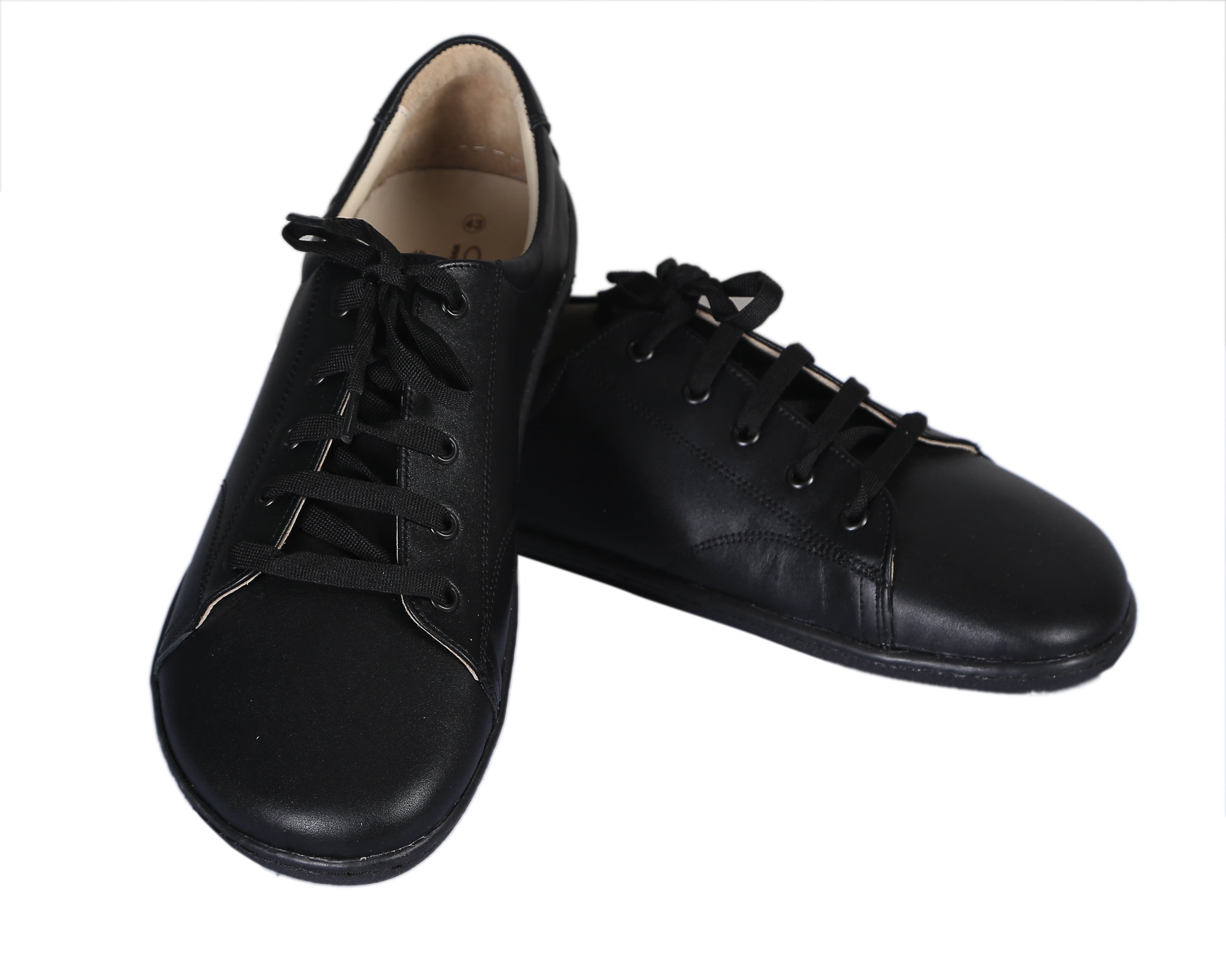 Black SNEAKER Wide Barefoot Shoes Smooth Leather Handmade 6mm Rubber Outsole Sneaker Rubber Outsole