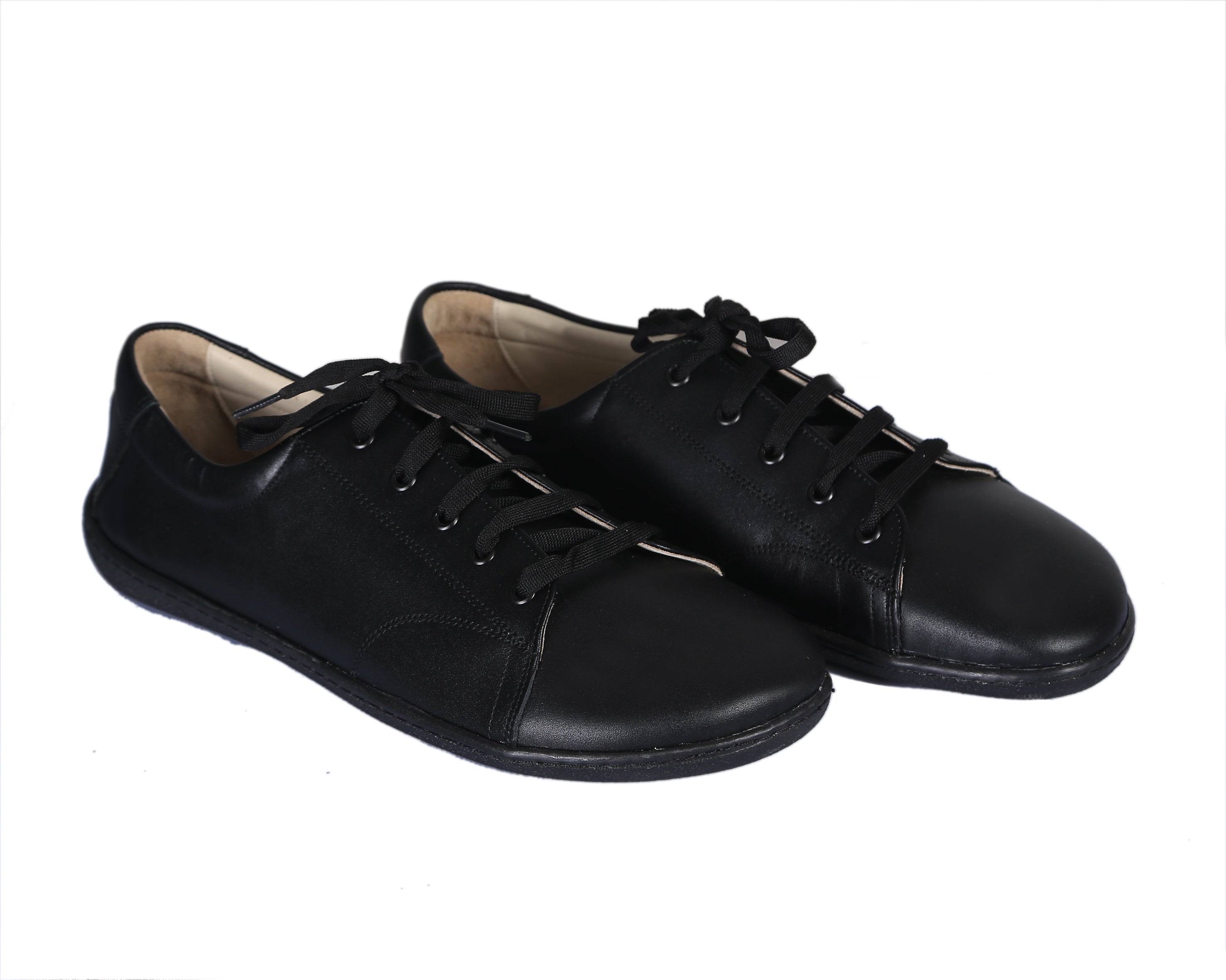 Black SNEAKER Wide Barefoot Shoes Smooth Leather Handmade 6mm Rubber Outsole Sneaker Rubber Outsole