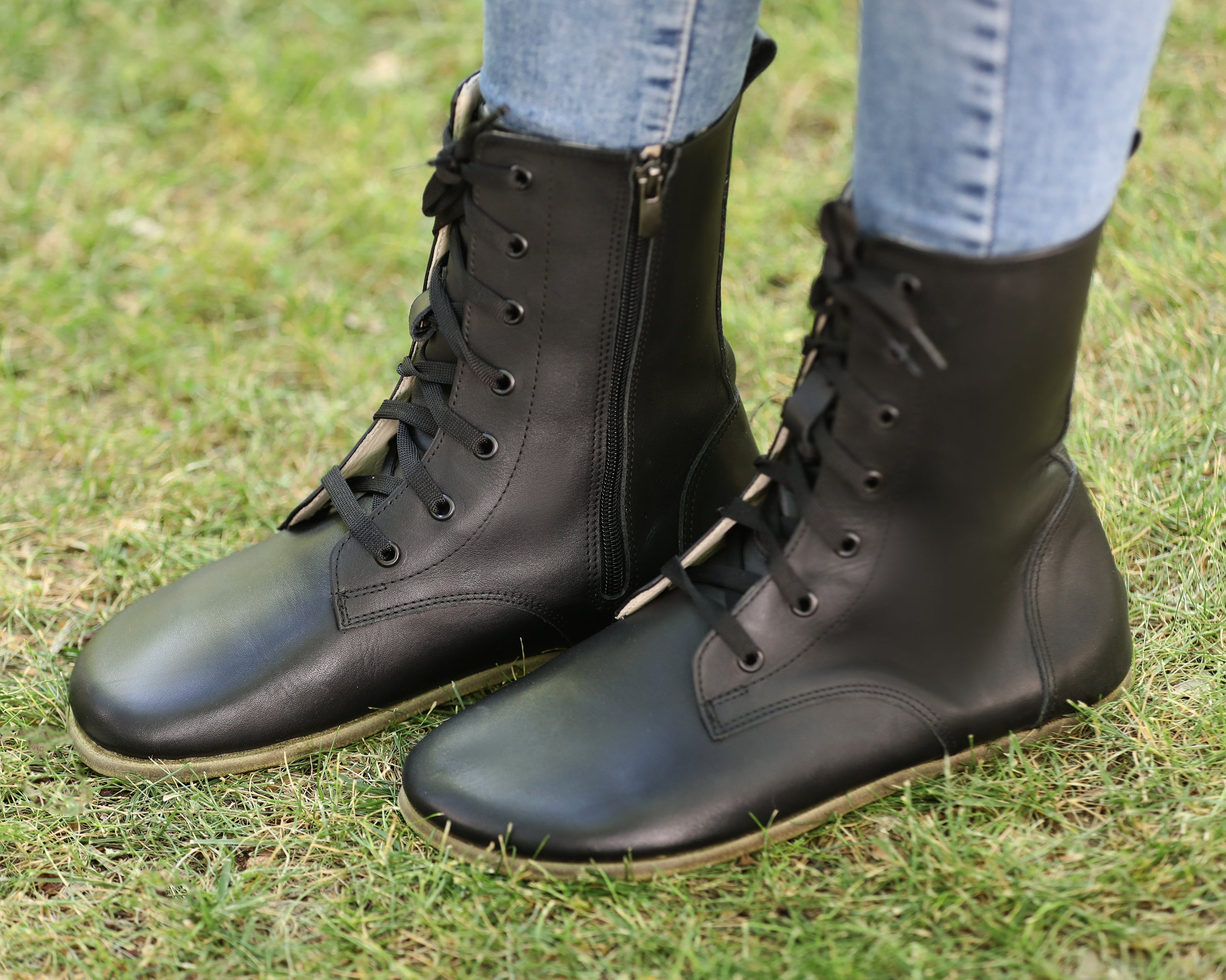 Black Long Boots Wide Barefoot Smooth Leather Handmade Shoes Long Boots Leather Outsole