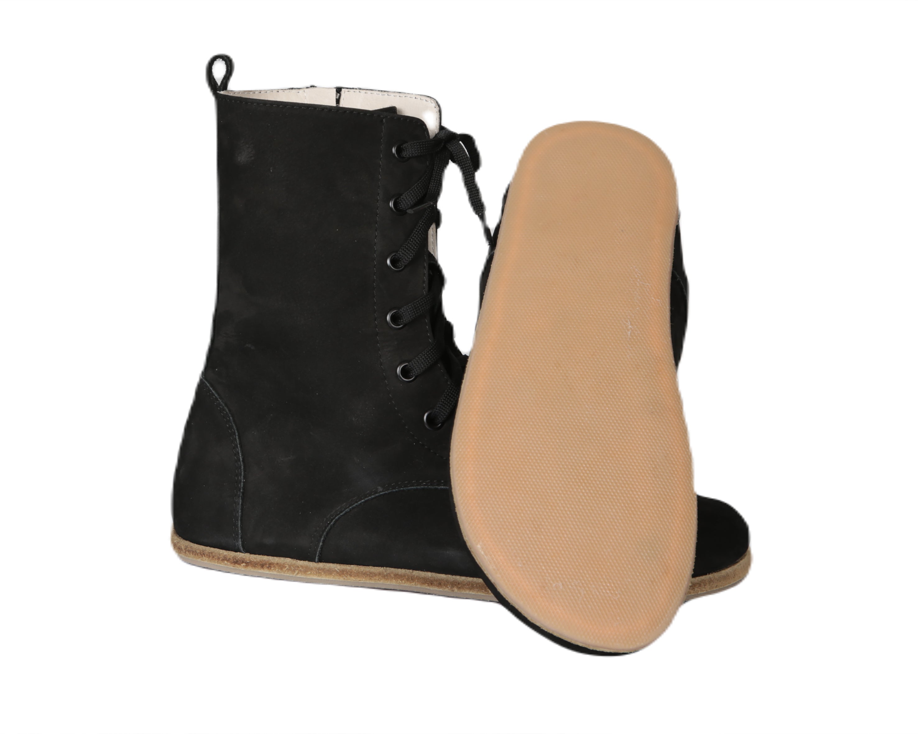 Black Long Boots Wide Barefoot Nubuck Leather Handmade Shoes Long Boots Leather Outsole