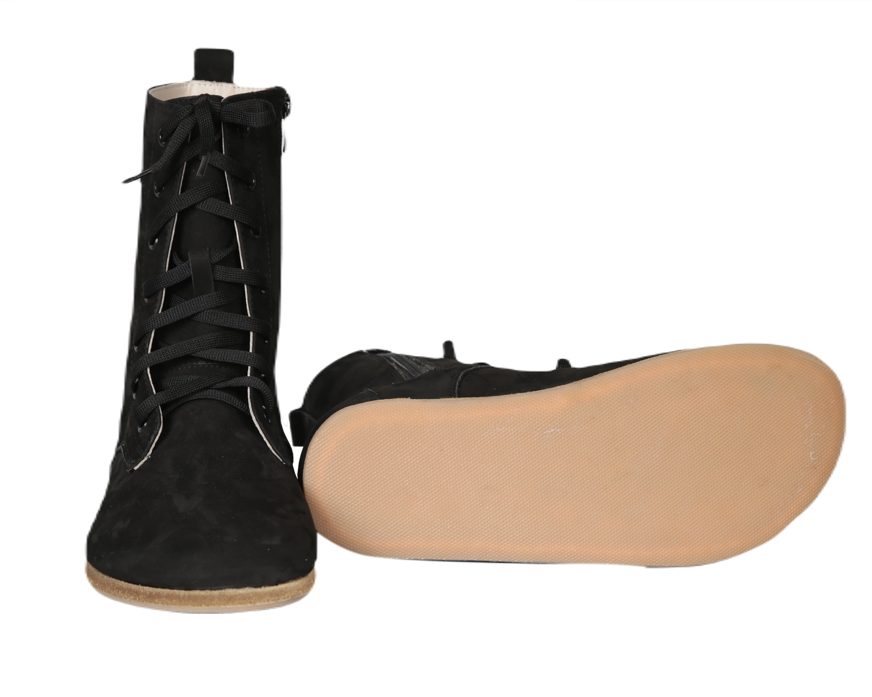 Black Long Boots Wide Barefoot Nubuck Leather Handmade Shoes Long Boots Leather Outsole