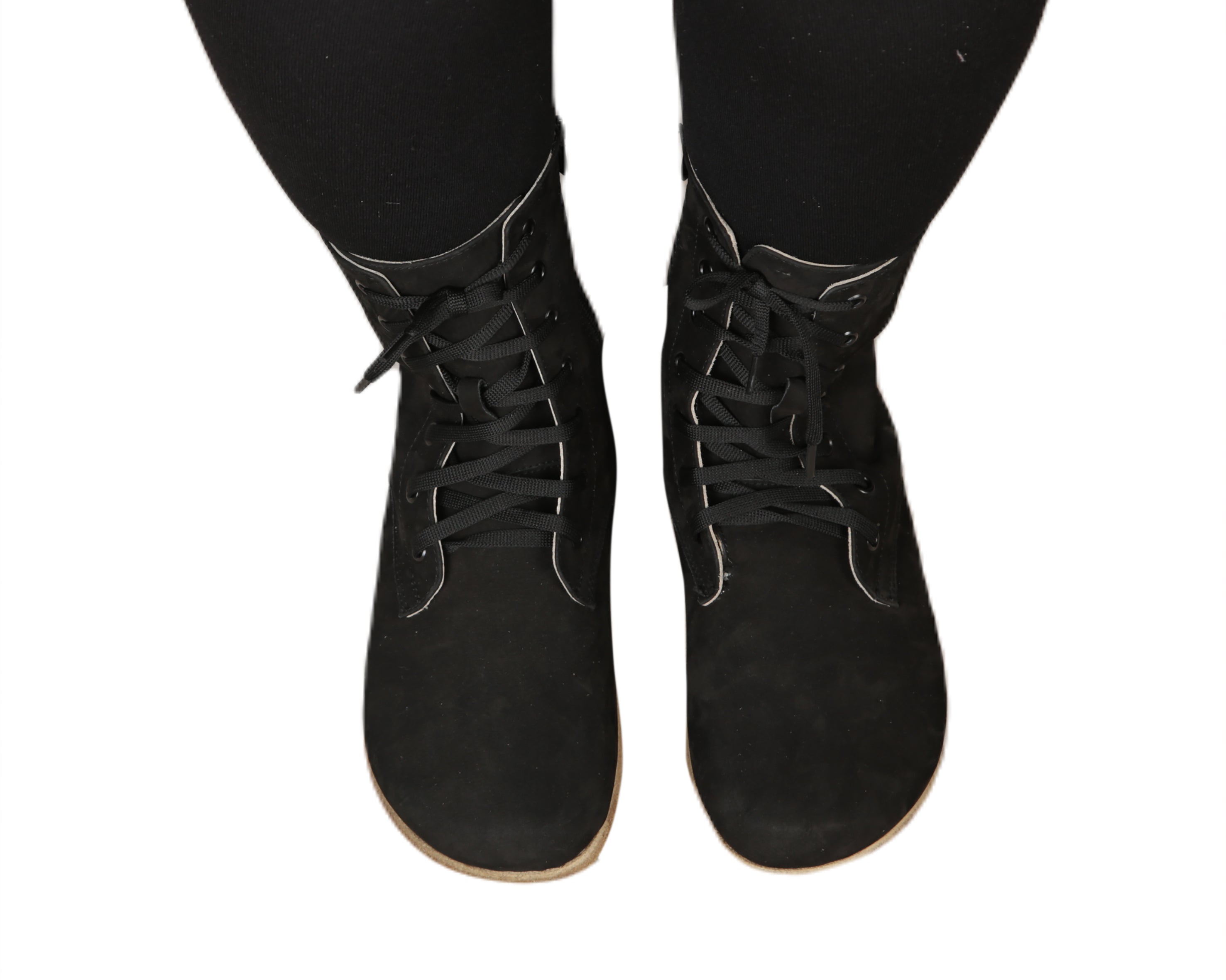 Black Long Boots Wide Barefoot Nubuck Leather Handmade Shoes Long Boots Leather Outsole