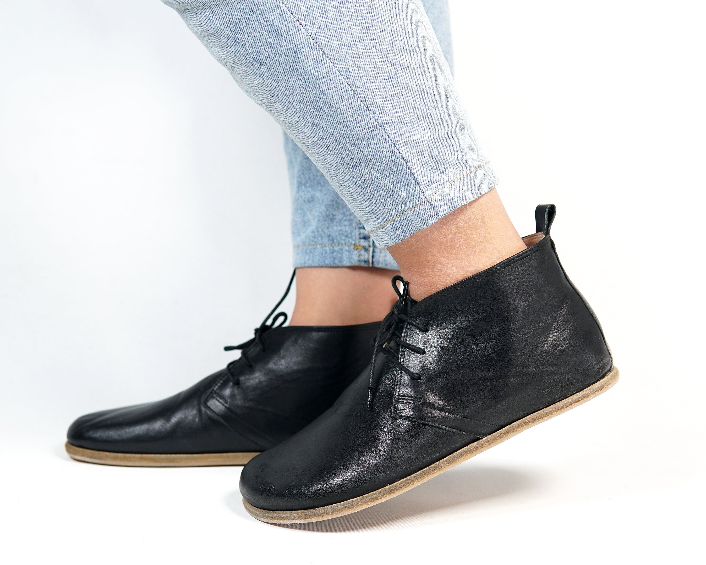 Black Ankle Boots Wide Barefoot Smooth Leather Handmade Shoes Ankle Boots Leather Outsole