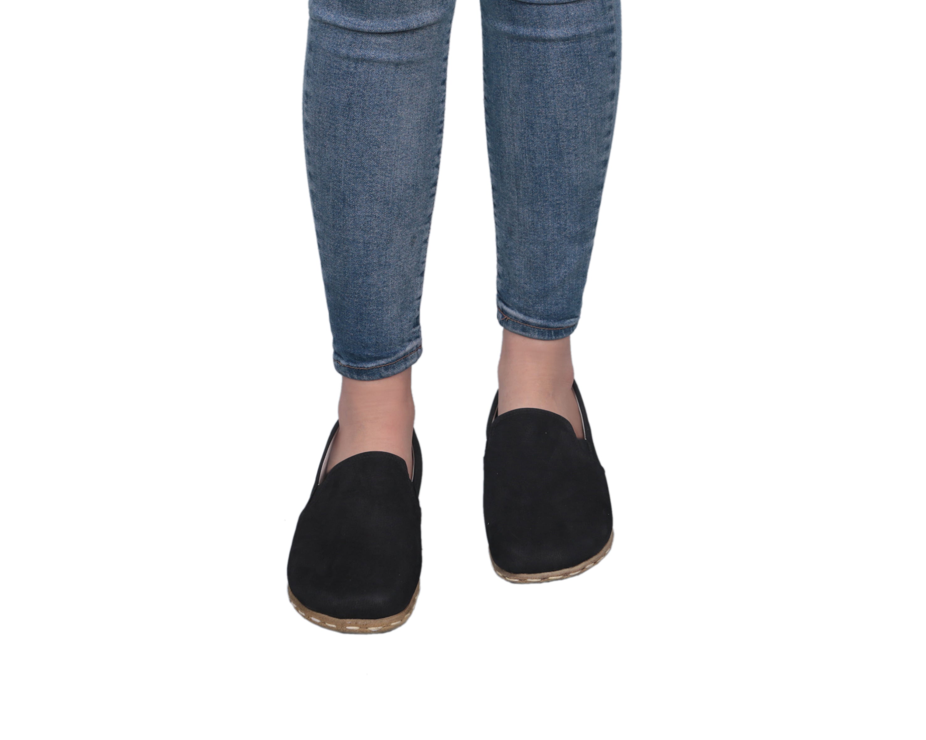 Black Slip-On Wide Barefoot Nubuck Leather Handmade Sport Shoes Slip-On Leather Outsole