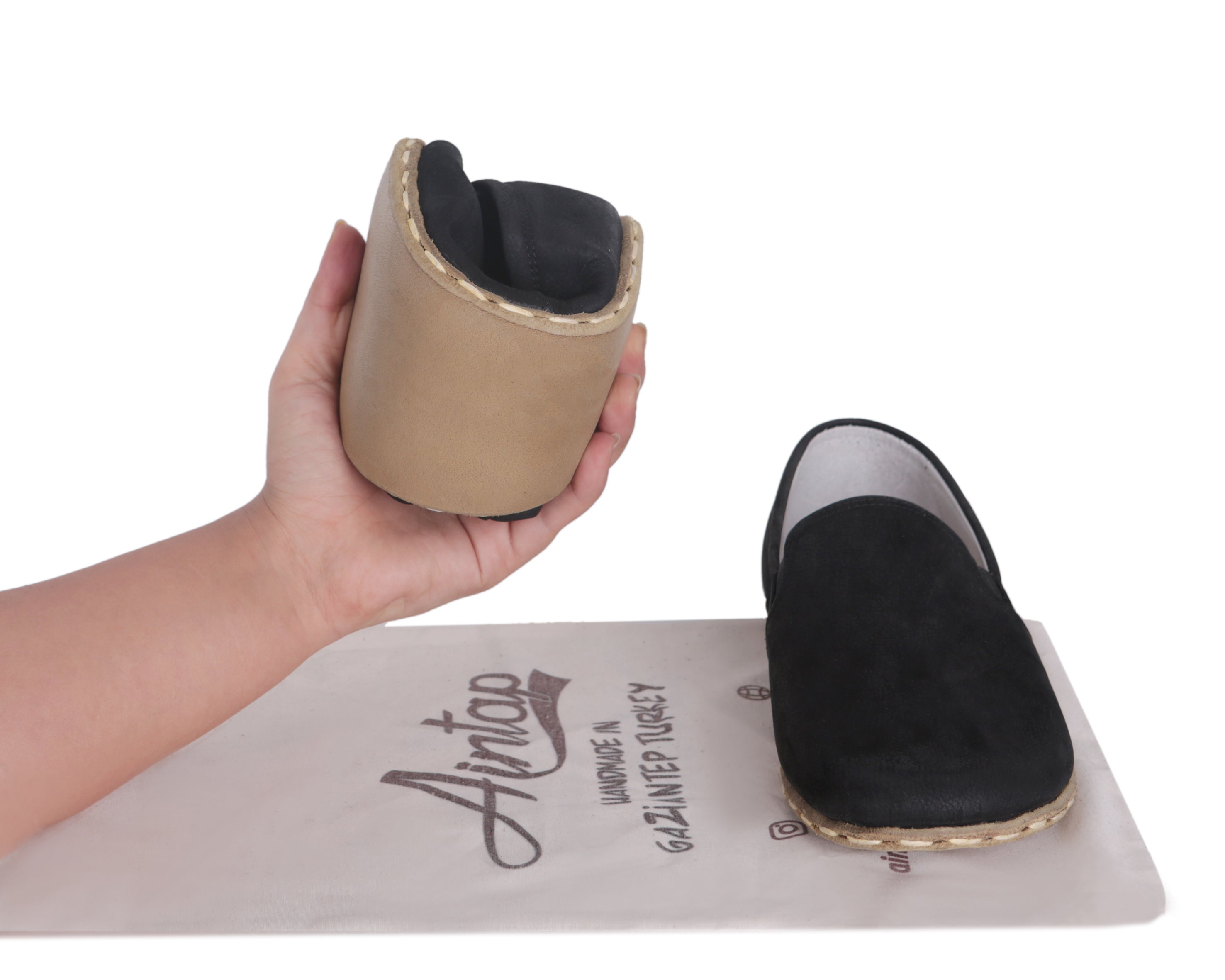 Black Slip-On Wide Barefoot Nubuck Leather Handmade Sport Shoes Slip-On Leather Outsole