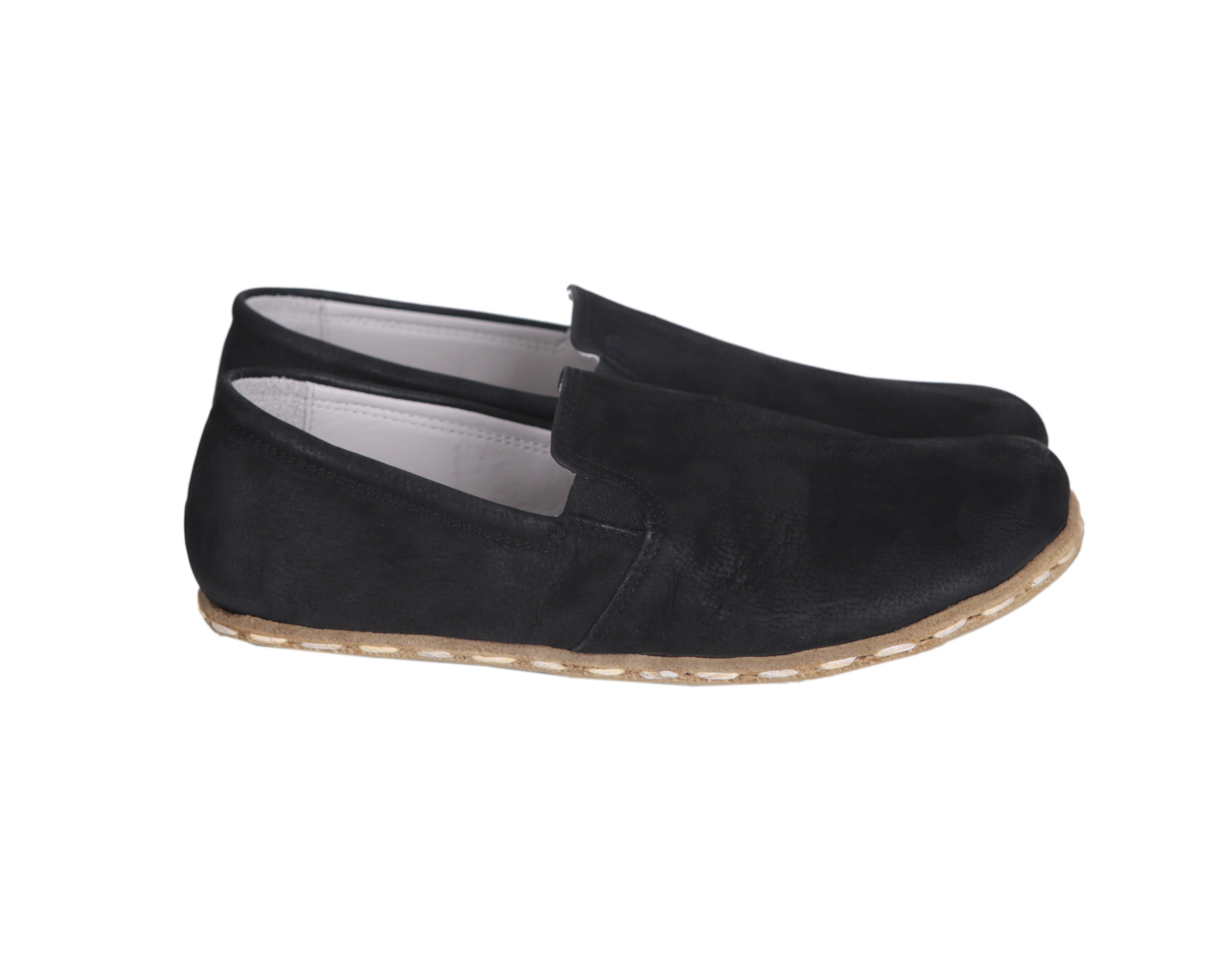 Black Slip-On Wide Barefoot Nubuck Leather Handmade Sport Shoes Slip-On Leather Outsole