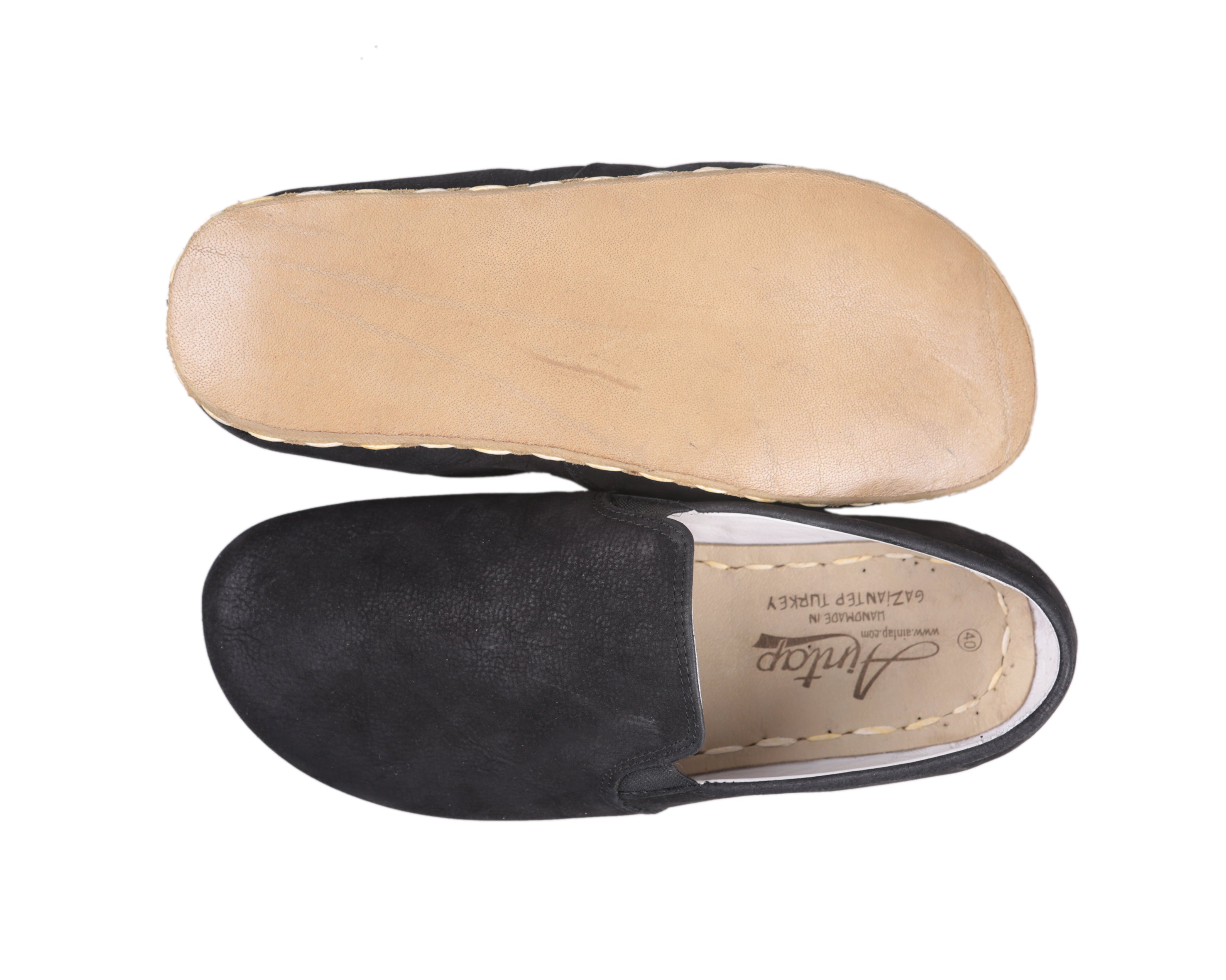 Black Slip-On Wide Barefoot Nubuck Leather Handmade Sport Shoes Slip-On Leather Outsole