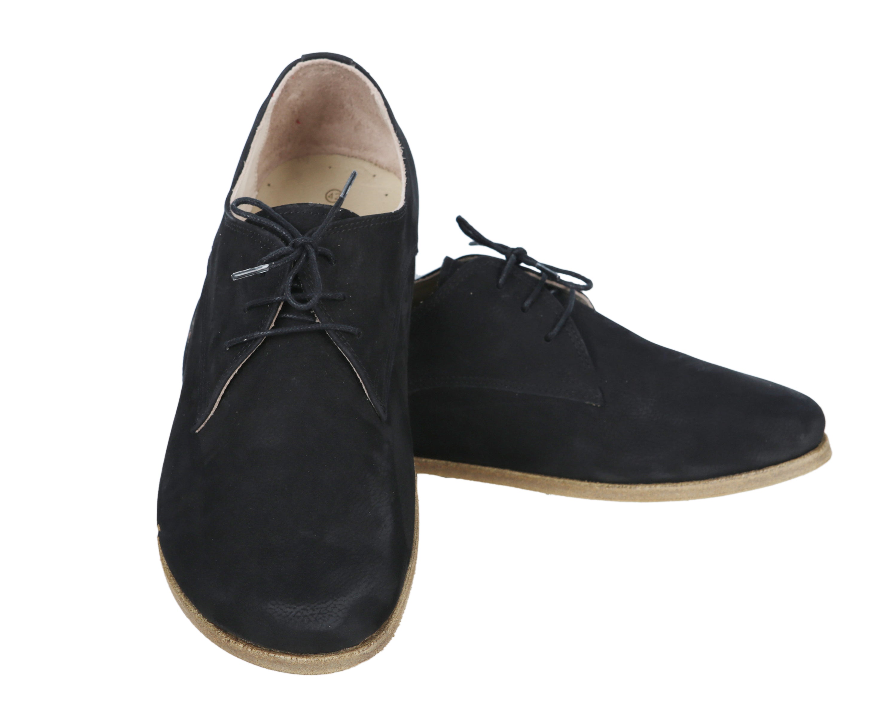 Black Oxford Wide Barefoot Nubuck Leather Handmade Classic Shoes Oxford Leather Outsole
