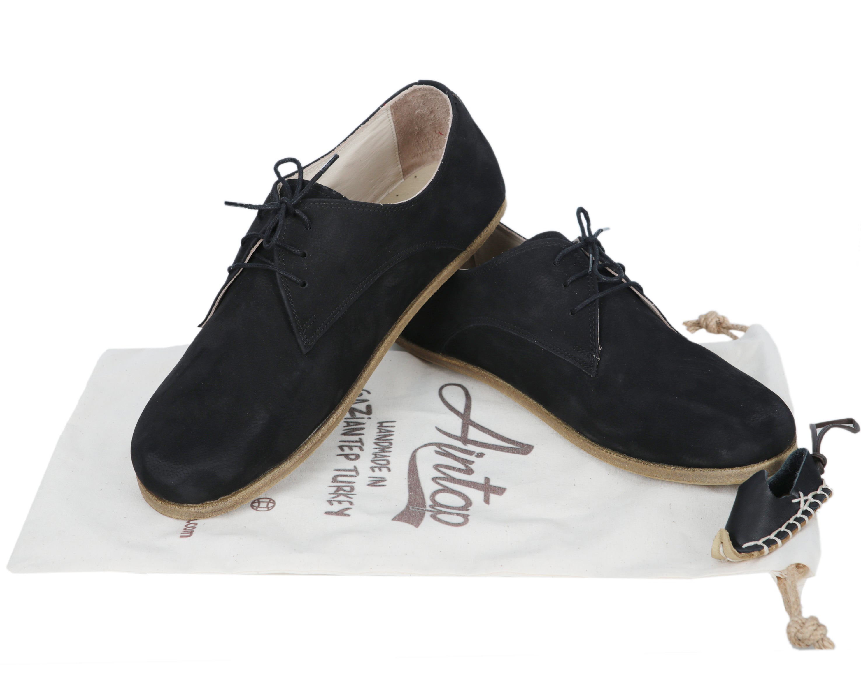 Black Oxford Wide Barefoot Nubuck Leather Handmade Classic Shoes Oxford Leather Outsole