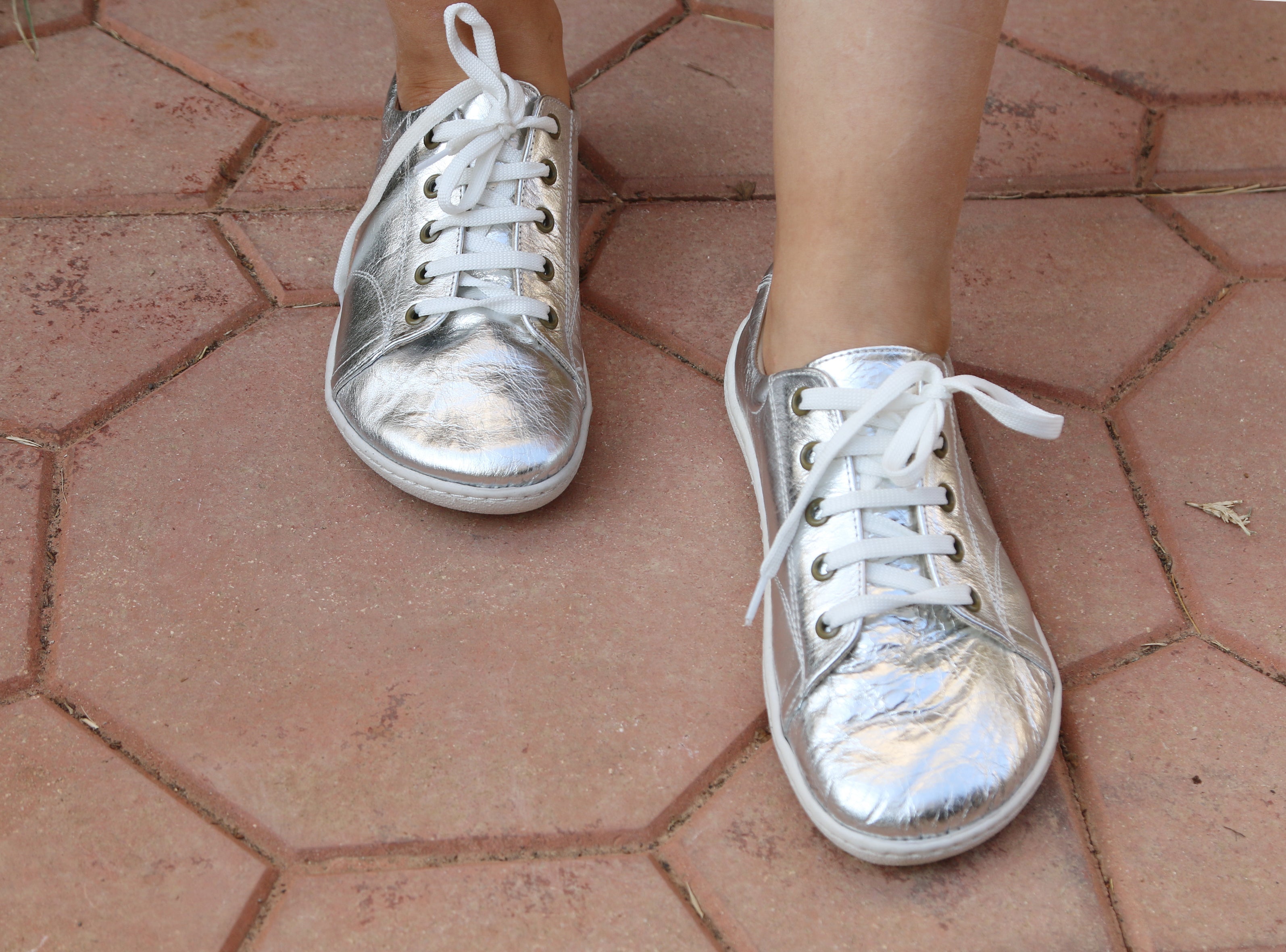 Sılver SNEAKER Wide Barefoot Shoes Smooth Leather Handmade 6mm Rubber Outsole