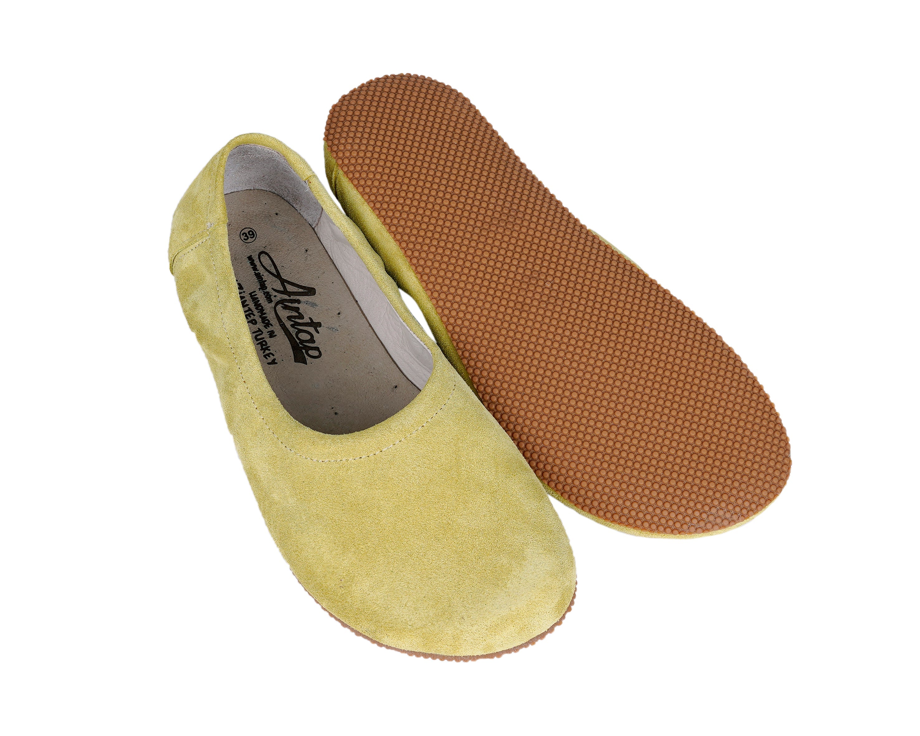 Yellow Women Flat Ballets Wide Barefoot Suede Leather Handmade Women Flat Ballets