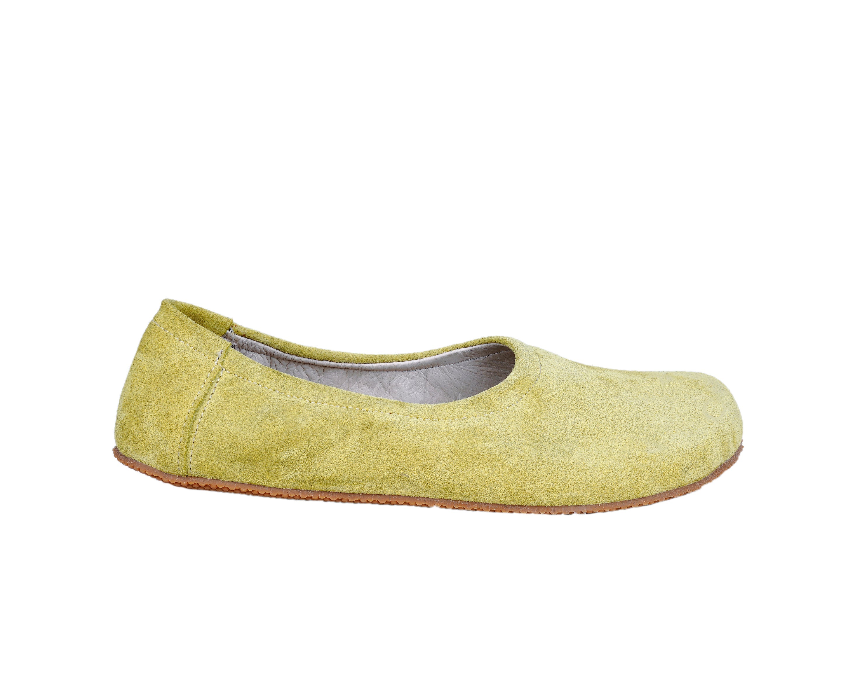 Yellow Women Flat Ballets Wide Barefoot Suede Leather Handmade Women Flat Ballets