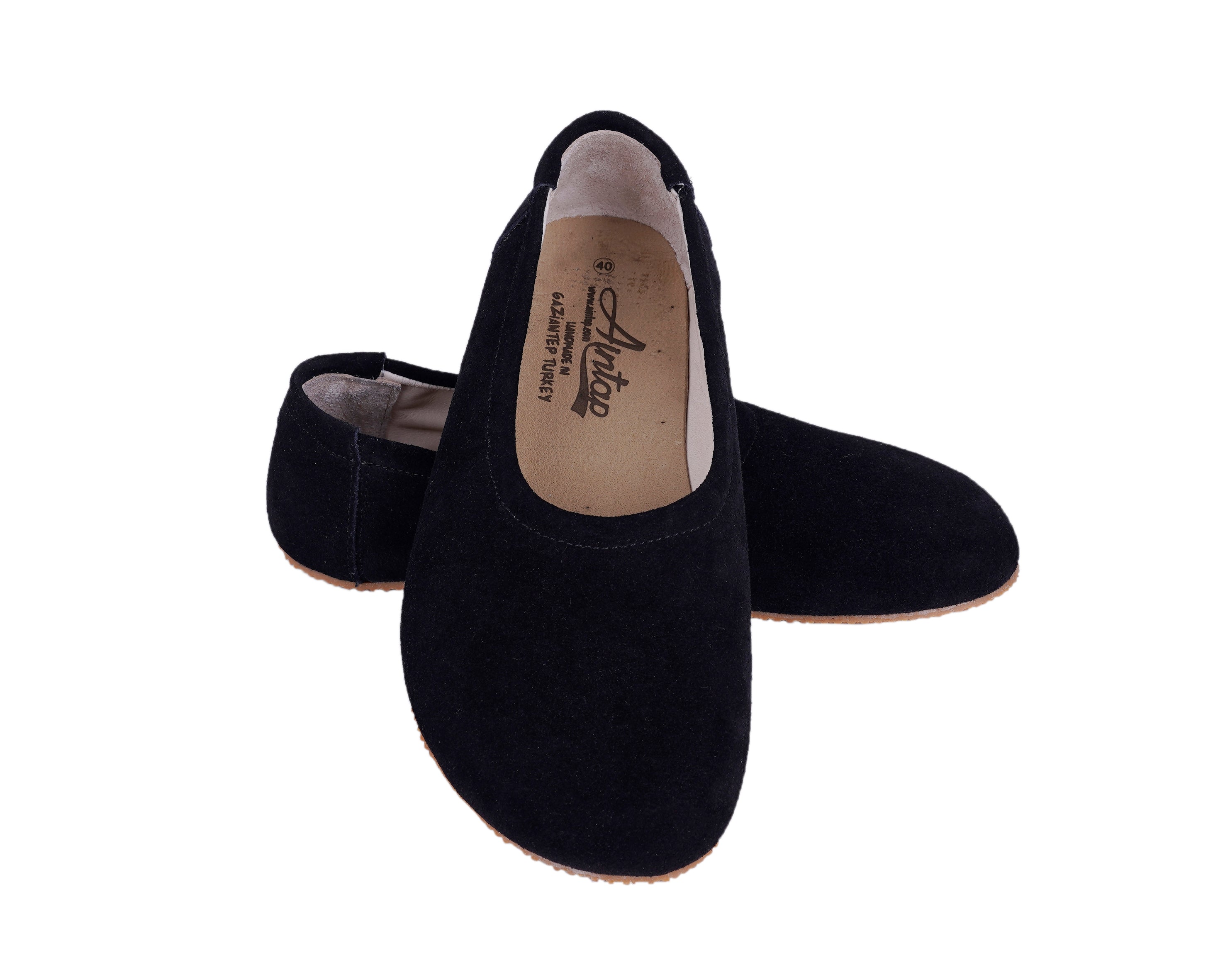 Black Women Flat Ballets Wide Barefoot Suede Leather Handmade Women Flat Ballets