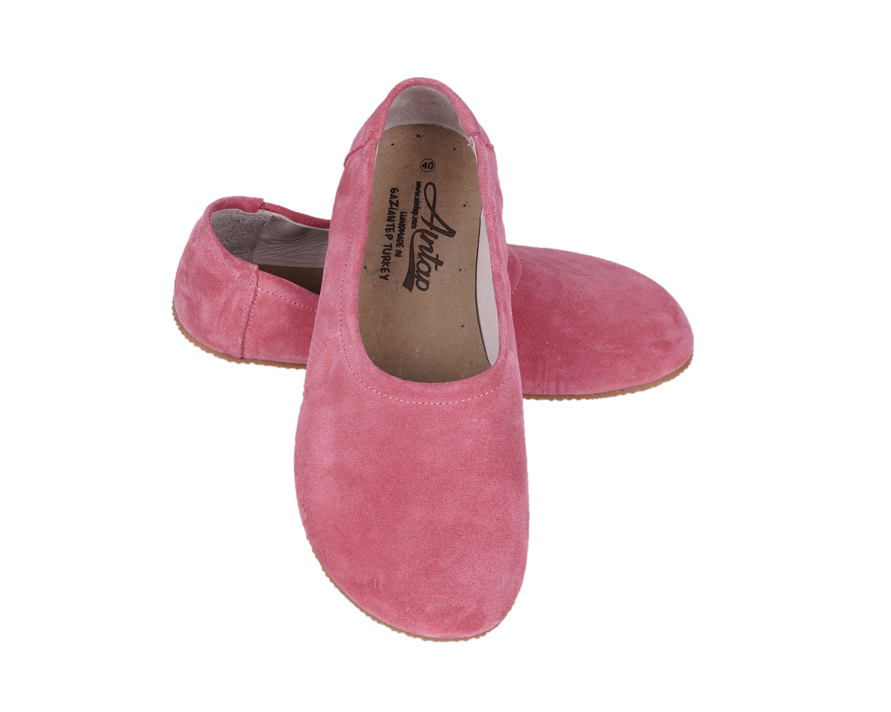 Pink Women Flat Ballets Wide Barefoot Suede Leather Handmade Women Flat Ballets