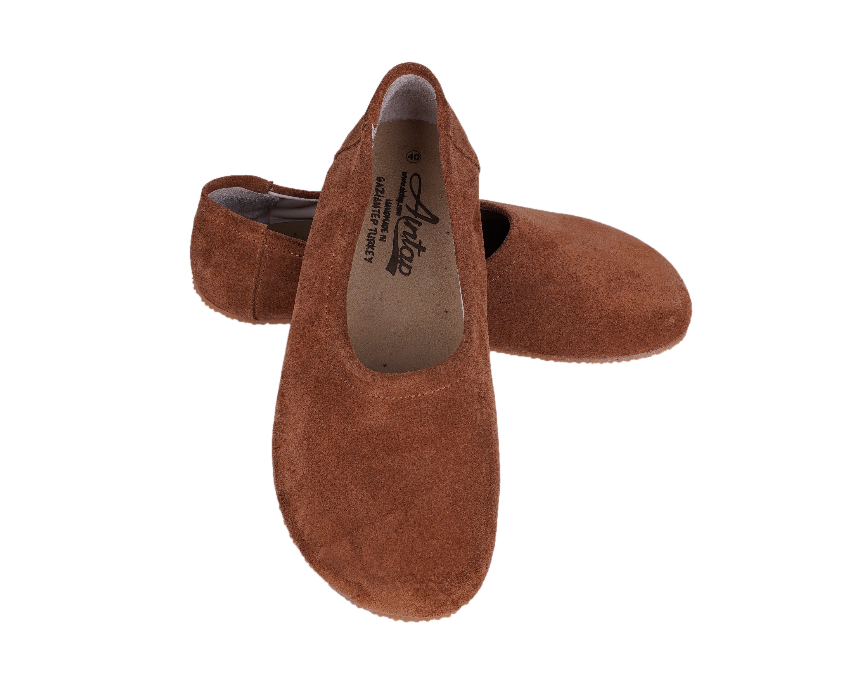 Tan Women Flat Ballets Wide Barefoot Suede Leather Handmade Women Flat Ballets