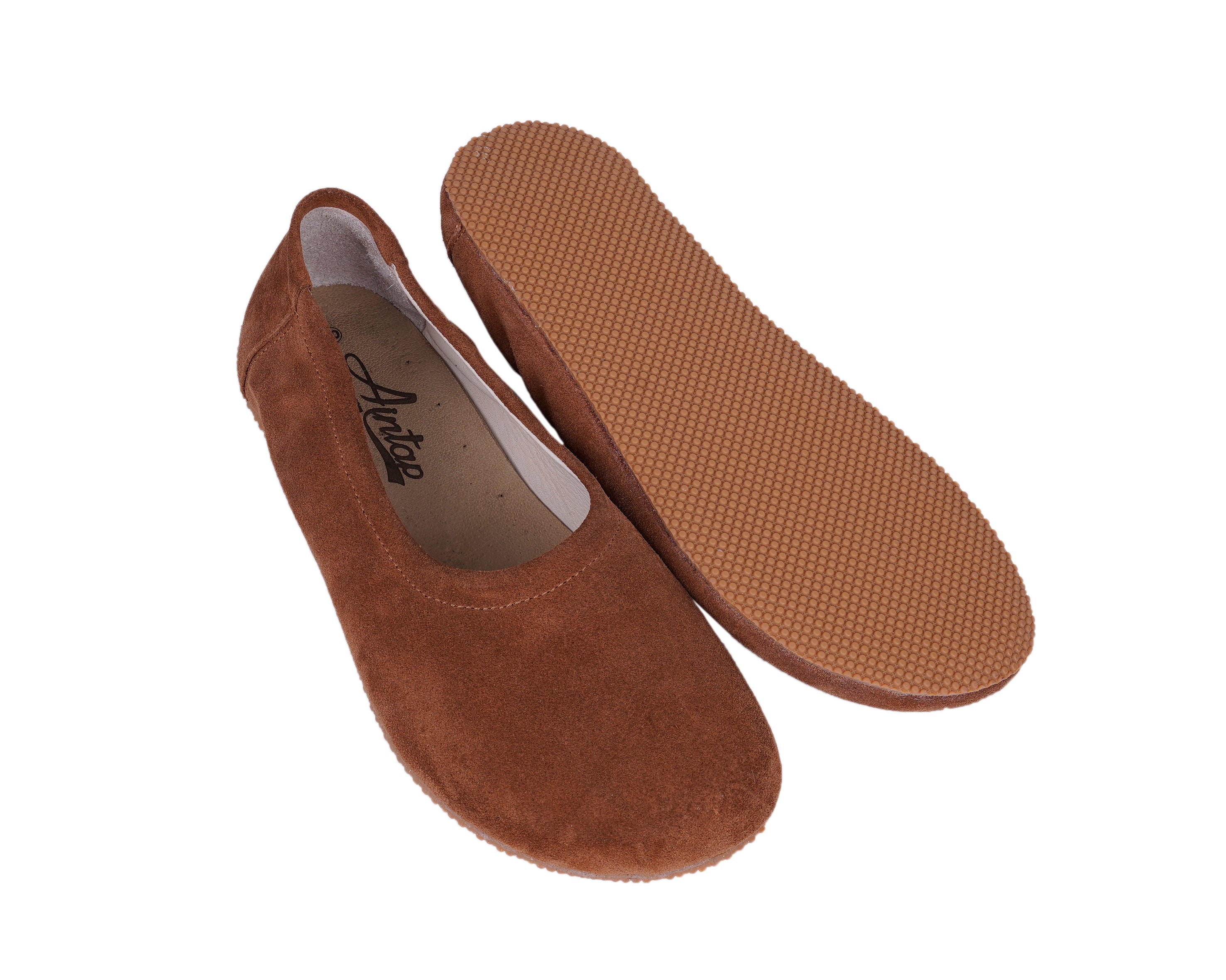 Tan Women Flat Ballets Wide Barefoot Suede Leather Handmade Women Flat Ballets