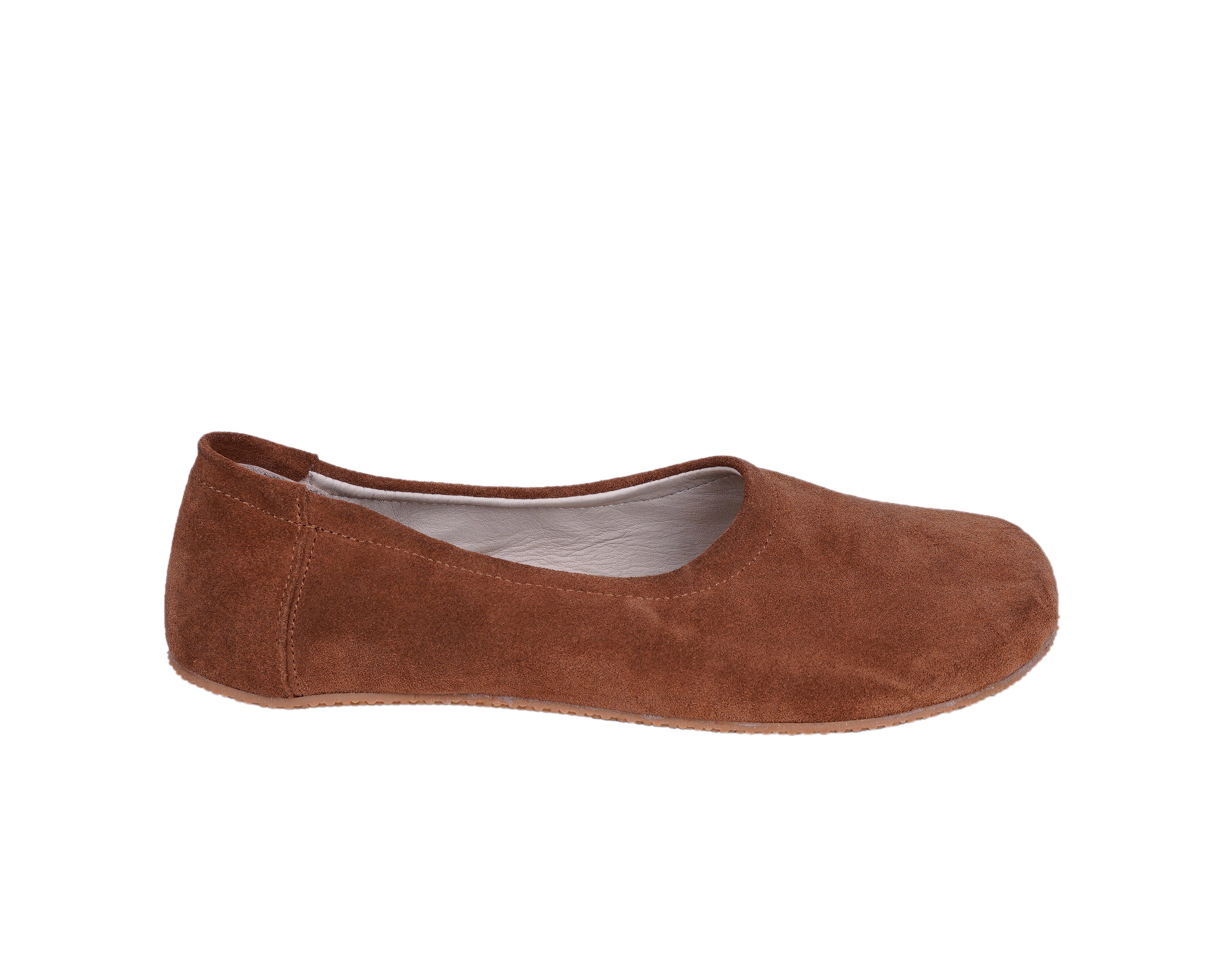 Tan Women Flat Ballets Wide Barefoot Suede Leather Handmade Women Flat Ballets