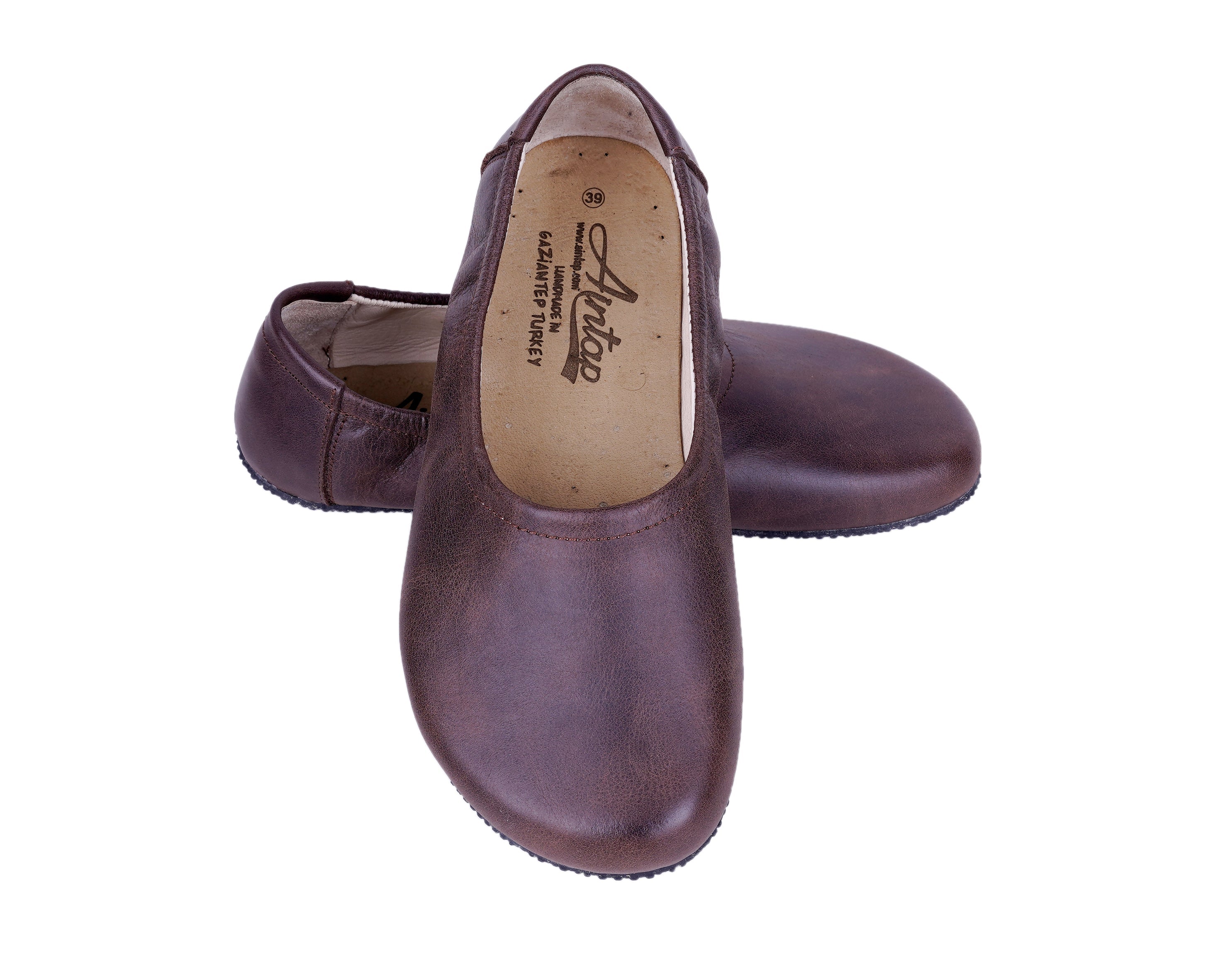 Dark Brown Women Flat Ballets Wide Barefoot Crazy Leather Handmade Women Flat Ballets