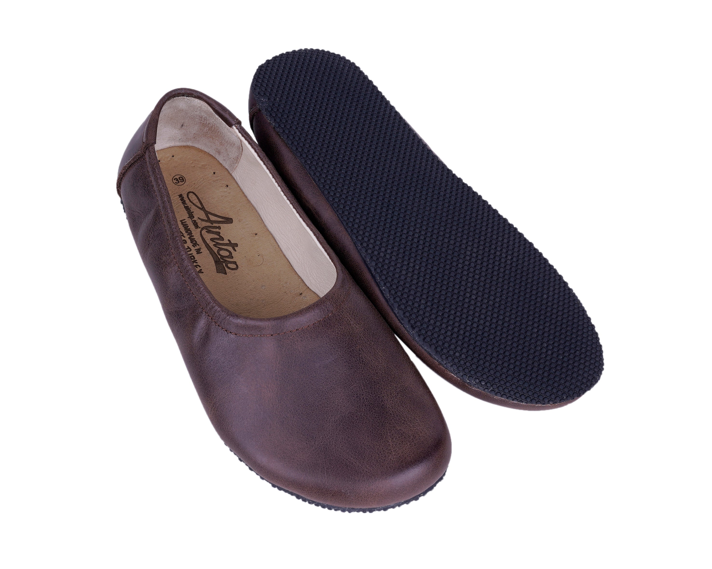 Dark Brown Women Flat Ballets Wide Barefoot Crazy Leather Handmade Women Flat Ballets