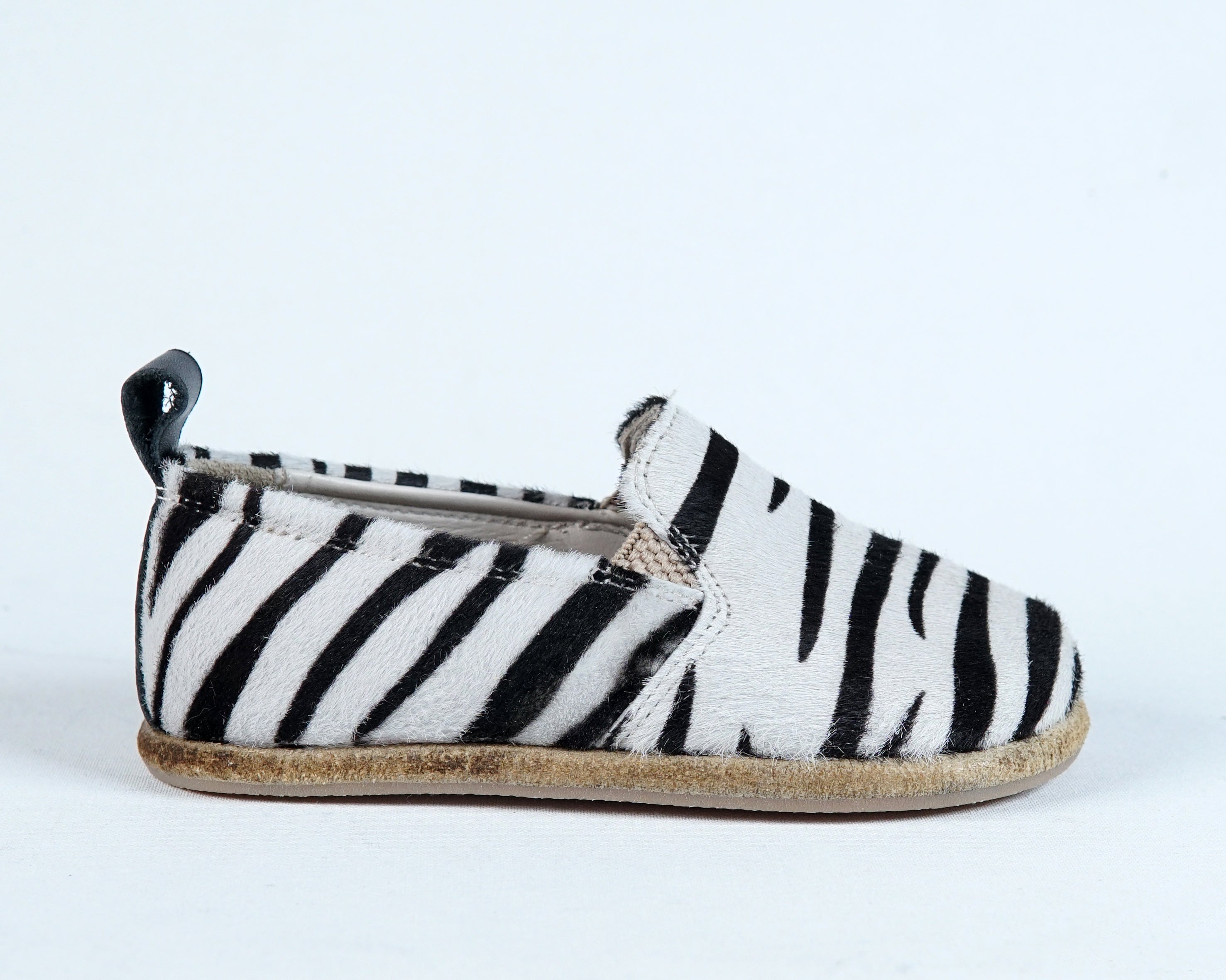 Zebra Kids Slip-On Wide Barefoot Shoes Smooth Leather Handmade Leather & Rubber Sole