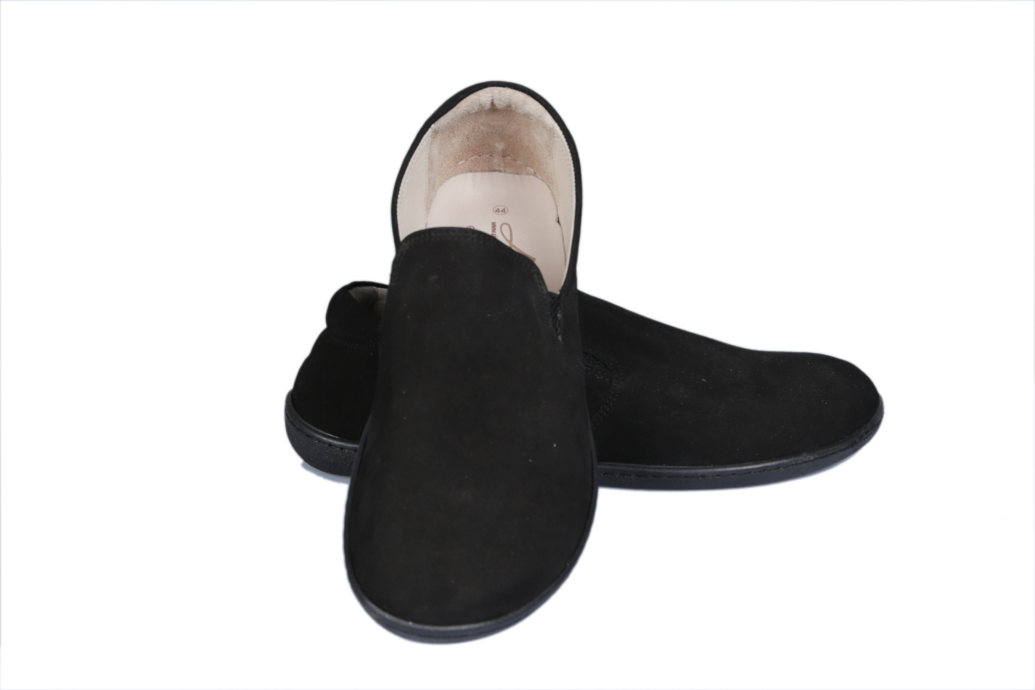 Black Slip-On Wide Barefoot Shoes Nubuck Leather Handmade 6mm Rubber Outsole Slip-On Rubber Outsole