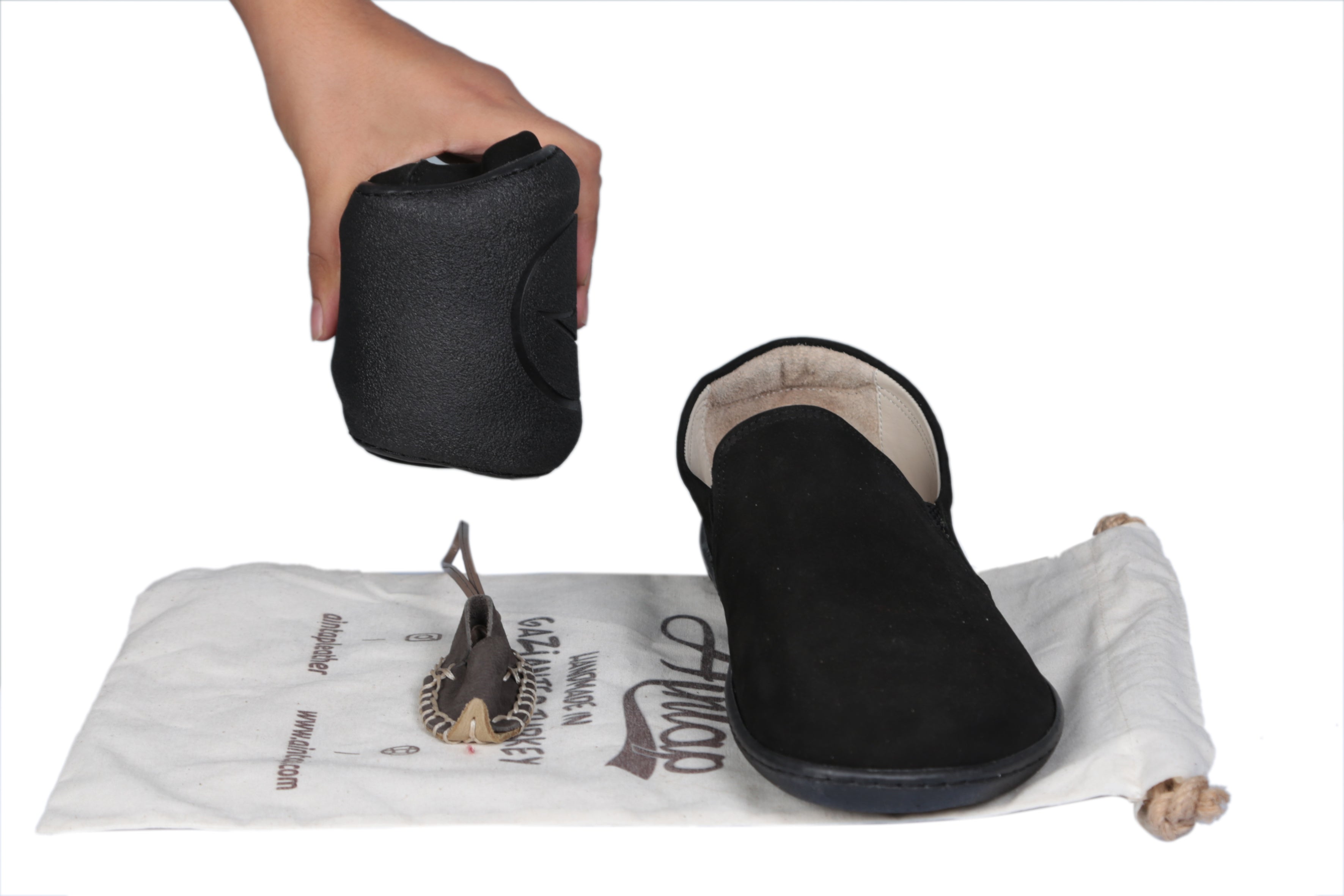 Black Slip-On Wide Barefoot Shoes Nubuck Leather Handmade 6mm Rubber Outsole Slip-On Rubber Outsole