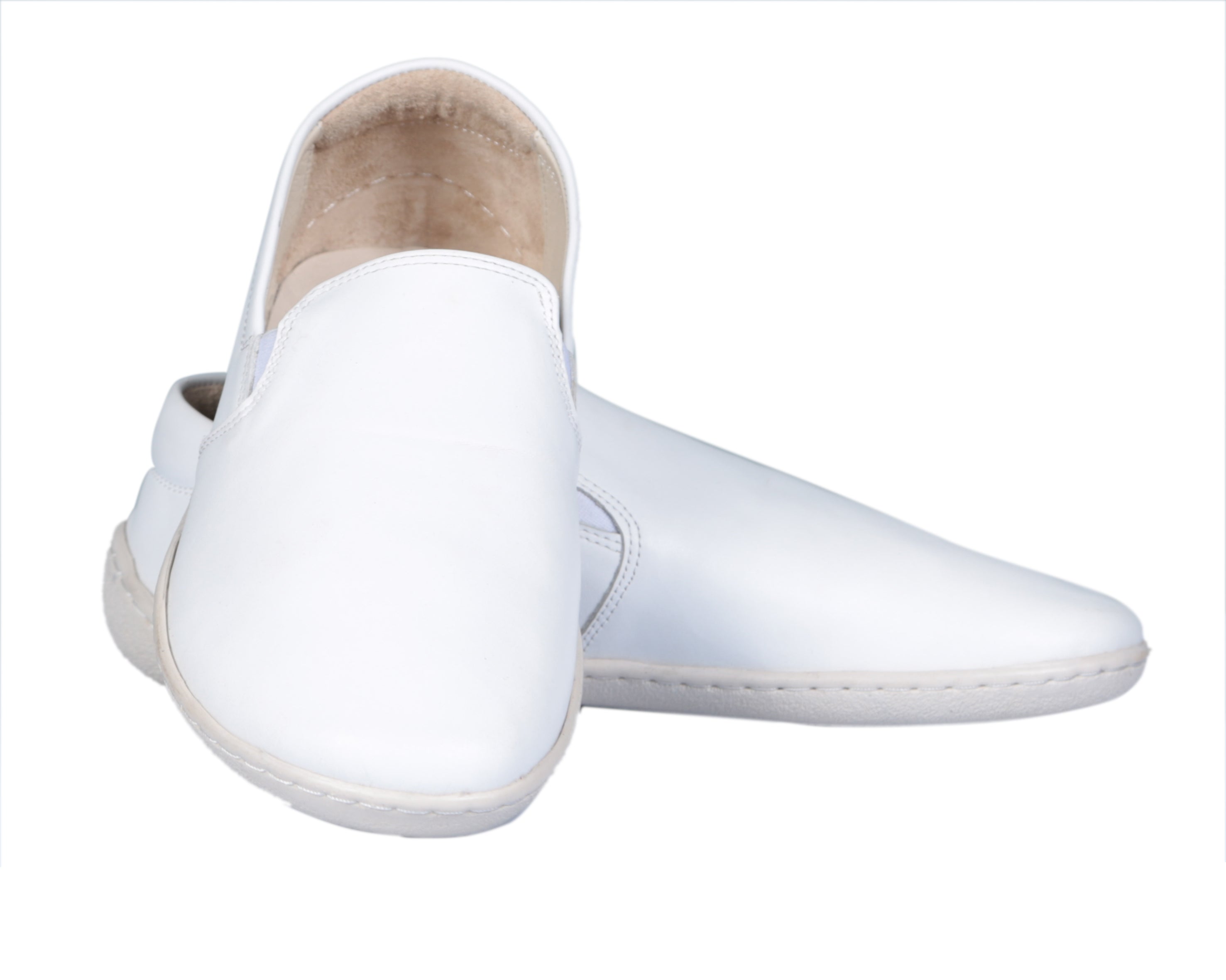 White Slip-On Wide Barefoot Shoes Smooth Leather Handmade 6mm Rubber Outsole