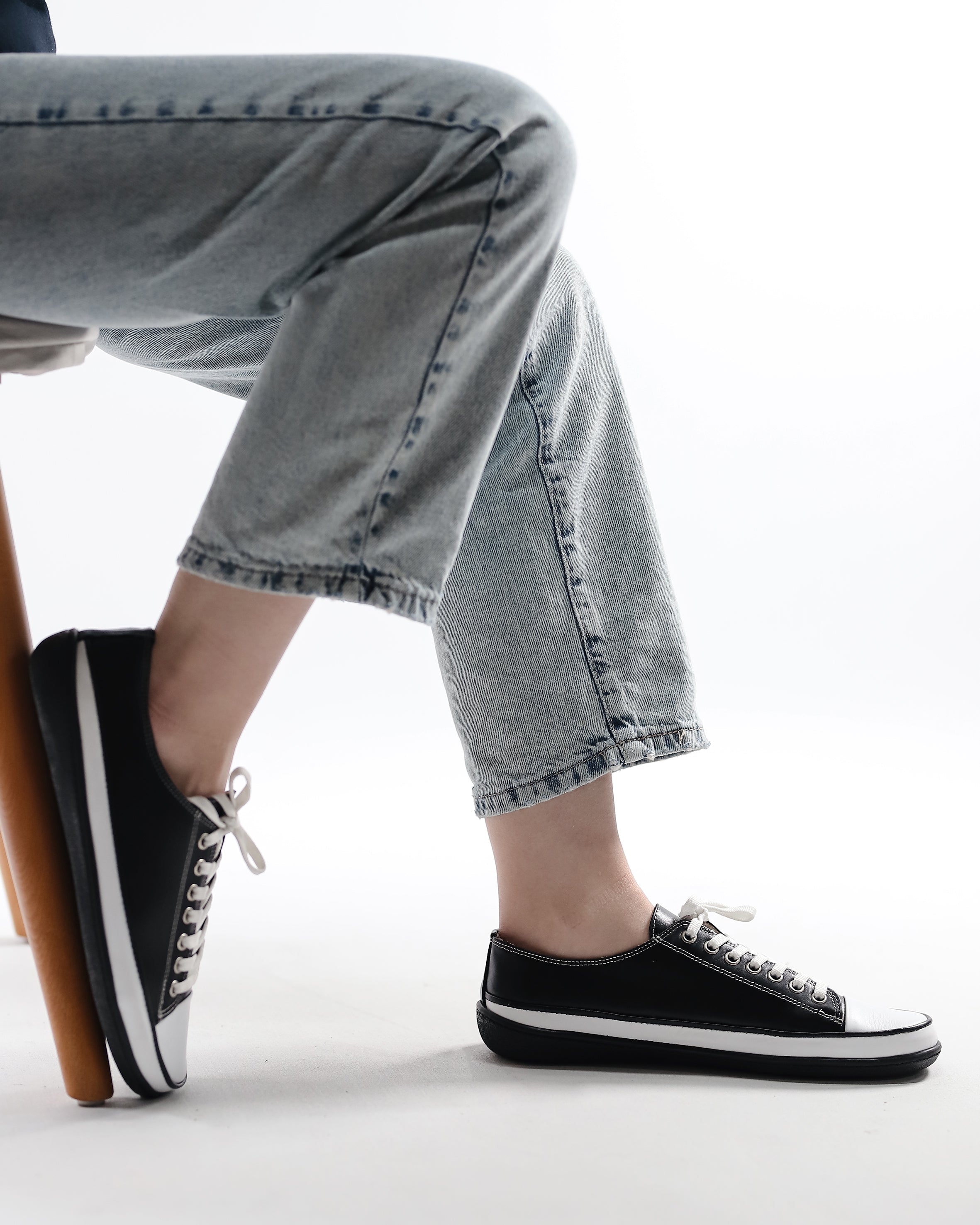 Black Converse Style Wide Barefoot Shoes Smooth Leather Handmade Rubber Outsole Converse Rubber Outsole