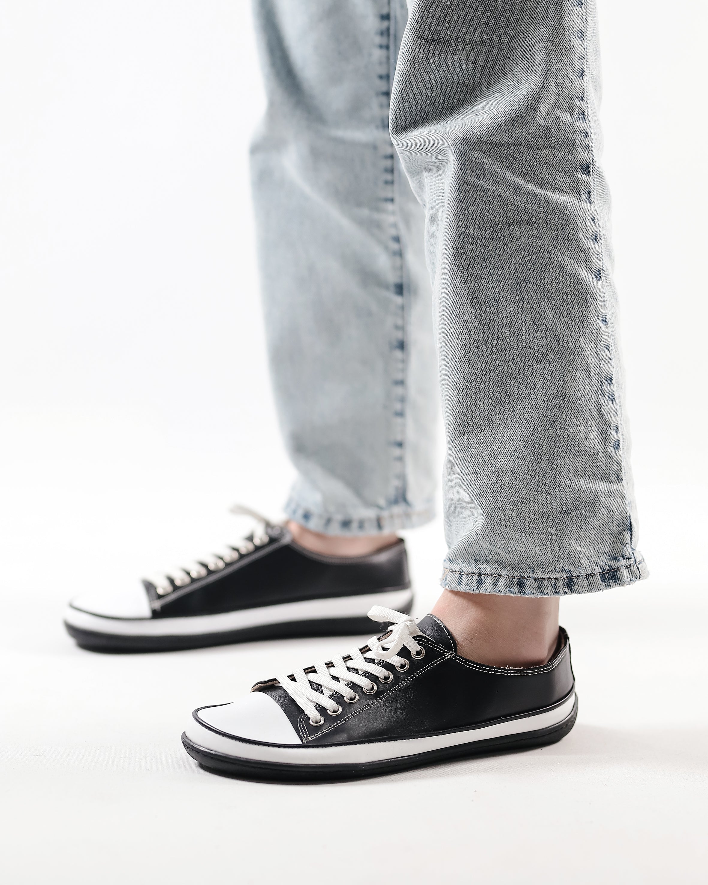 Black Converse Style Wide Barefoot Shoes Smooth Leather Handmade Rubber Outsole Converse Rubber Outsole