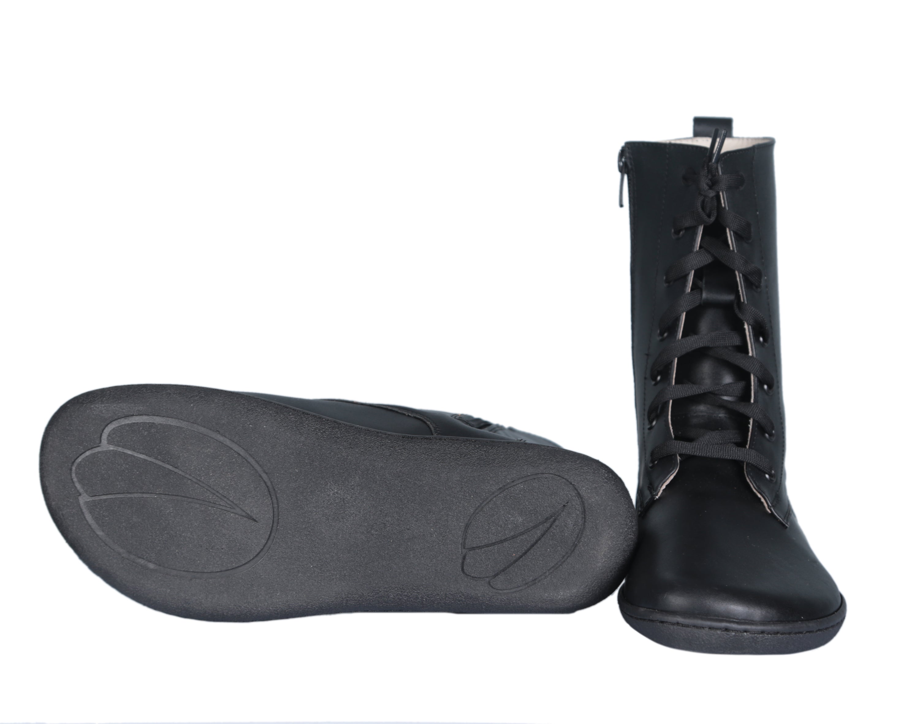 Black Long Zipper Boots Wide Barefoot Shoes Smooth Leather Handmade 6mm Rubber Outsole Long Boots Rubber Outsole