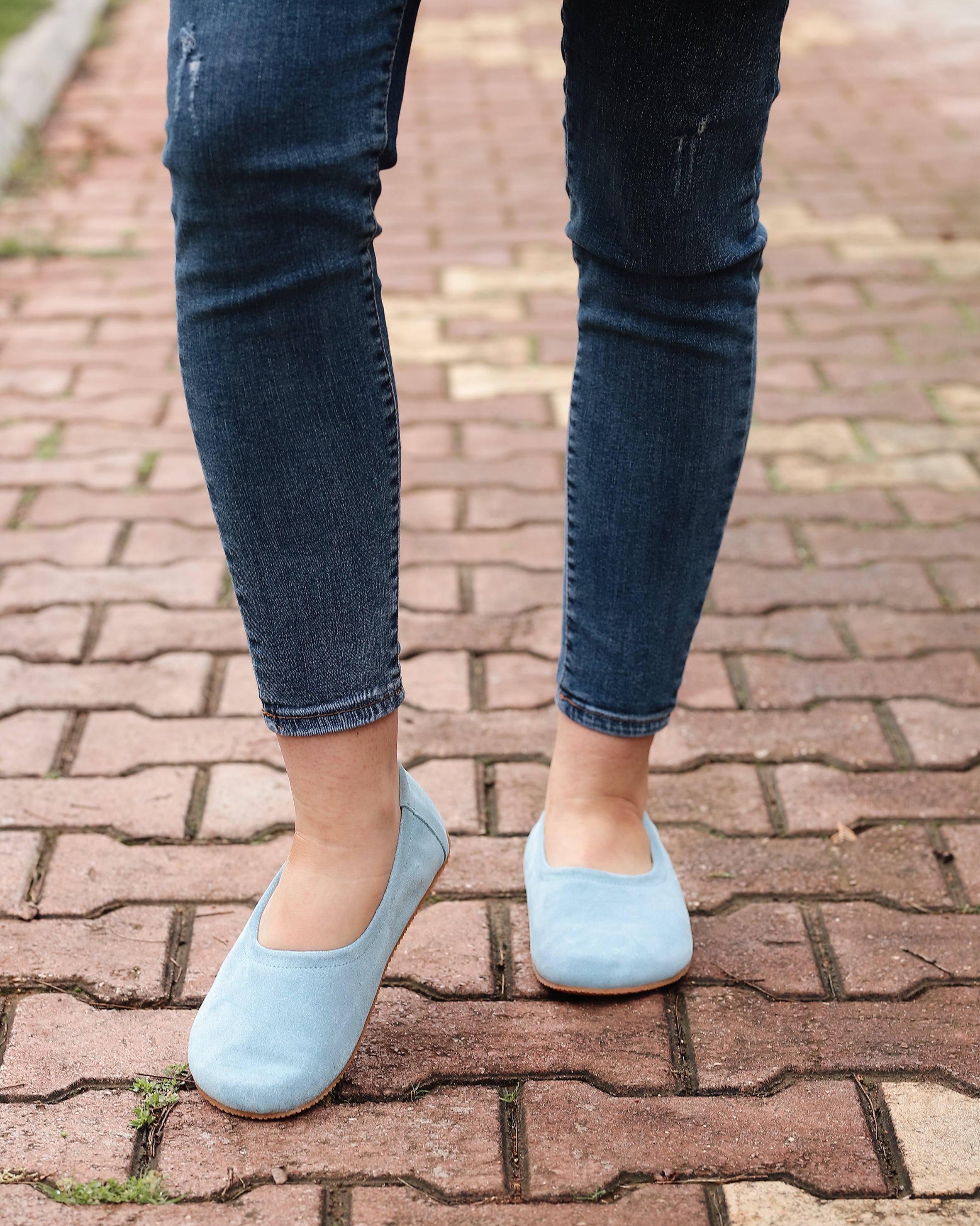 Baby Blue Women Flat Ballets Wide Barefoot Suede Leather Handmade Women Flat Ballets