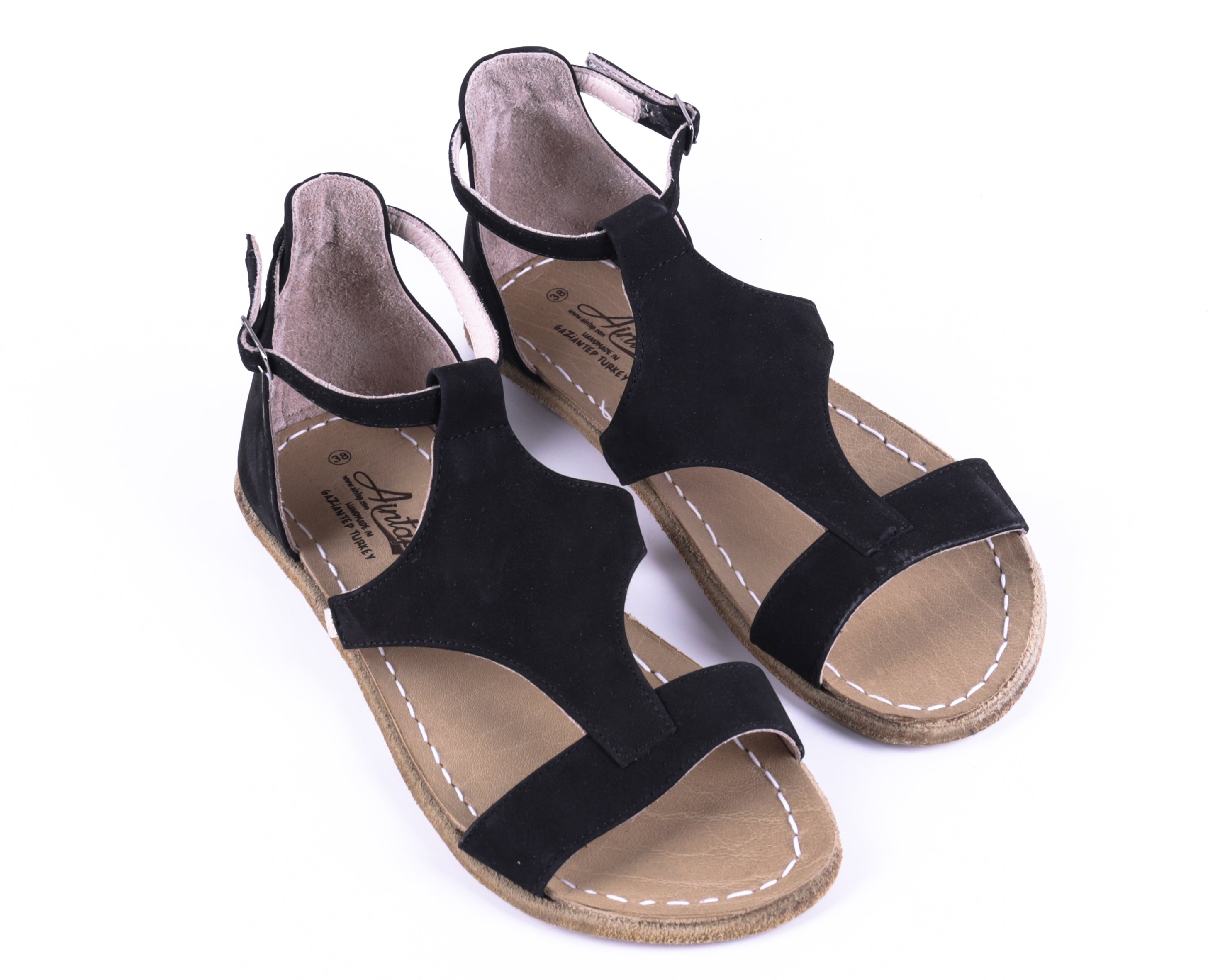 Black Women Buckle Slipper Wide Barefoot Nubuck Leather Handmade Women Slipper