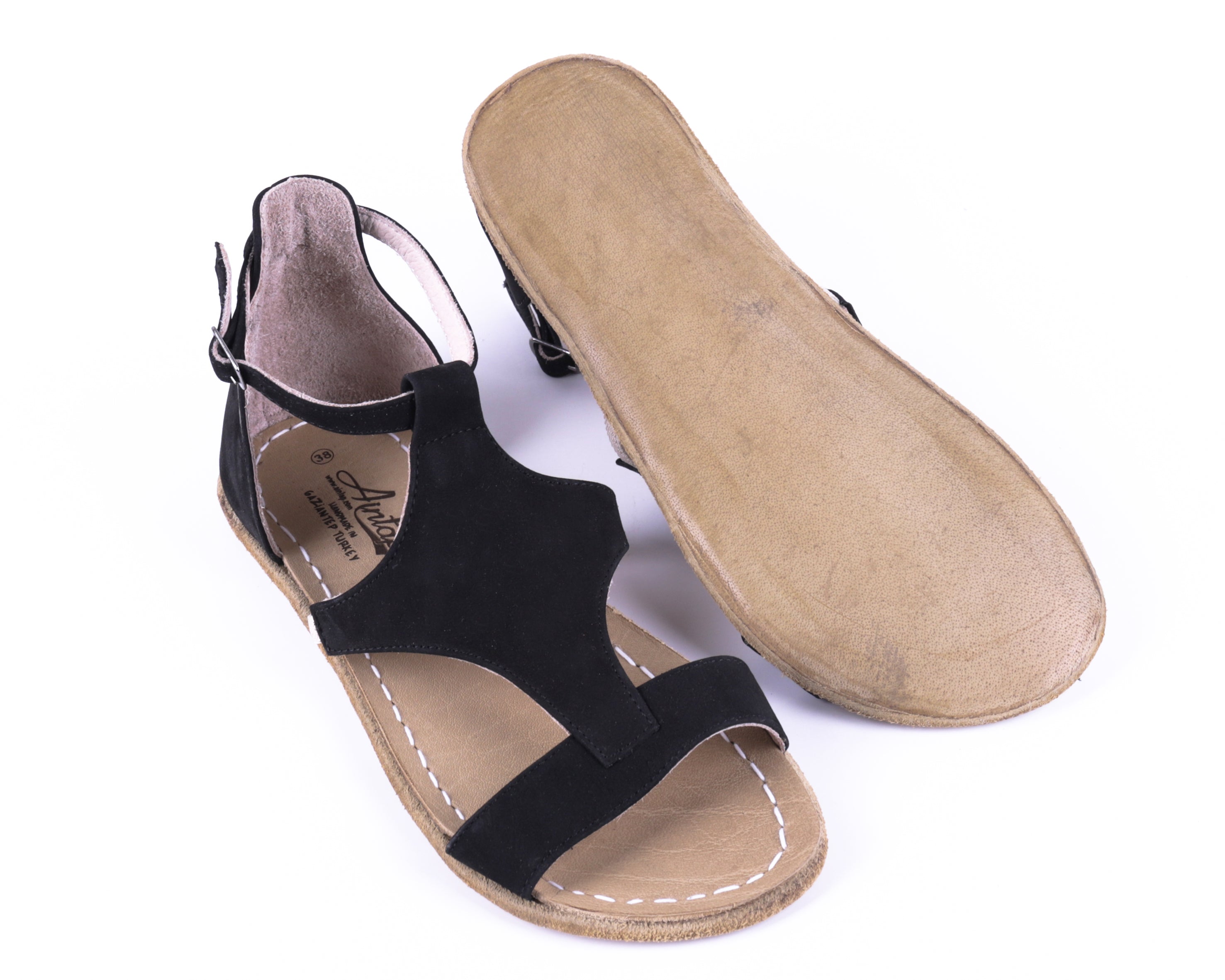 Black Women Buckle Slipper Wide Barefoot Nubuck Leather Handmade Women Slipper
