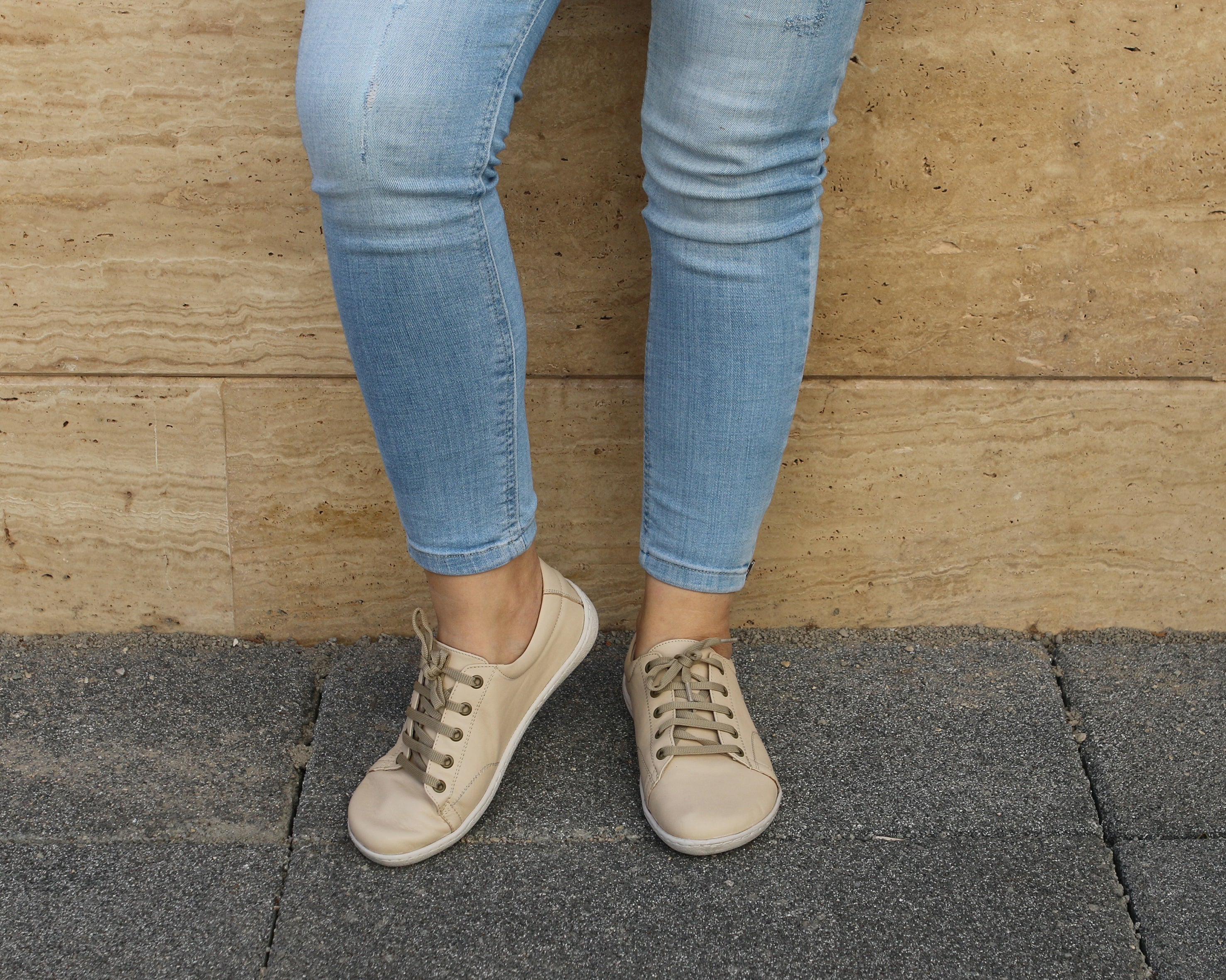 Cream SNEAKER Wide Barefoot Shoes Smooth Leather Handmade 6mm Rubber Outsole