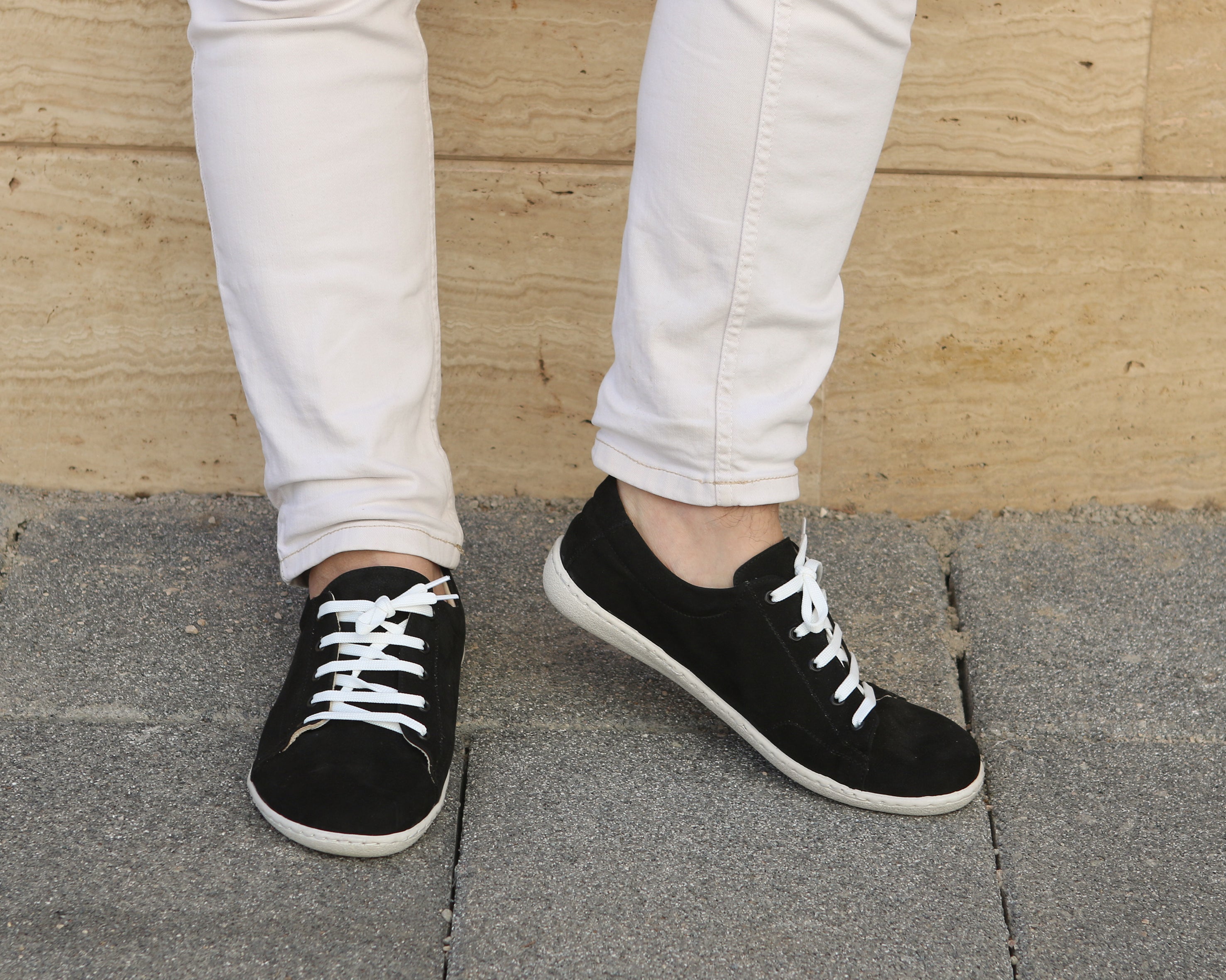 Black SNEAKER Wide Barefoot Shoes Nubuck Leather Handmade 6mm Rubber Outsole Sneaker Rubber Outsole