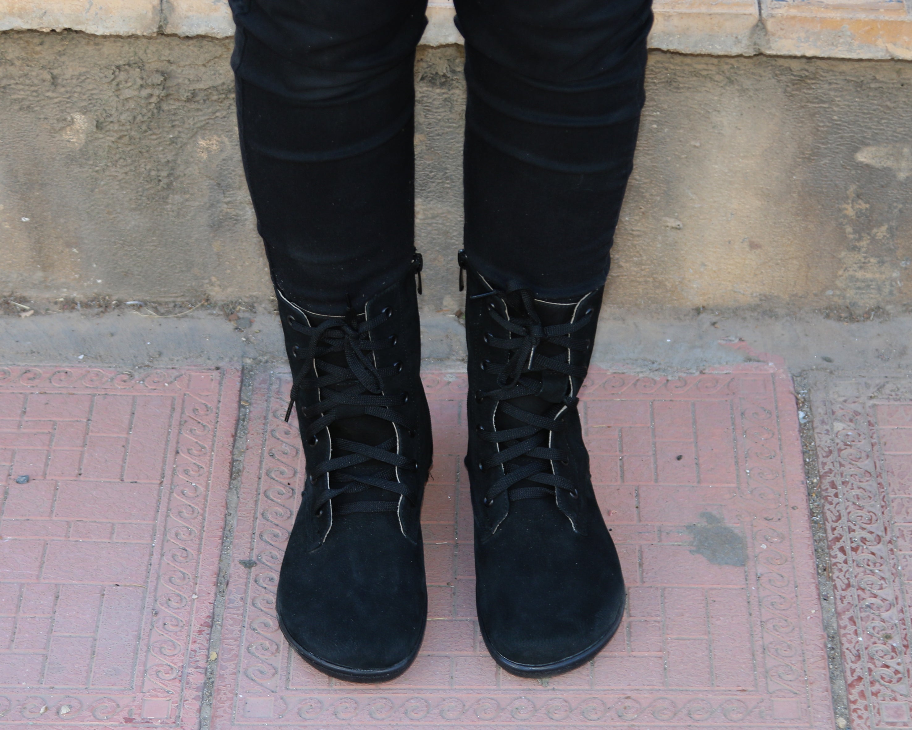 Black Long Zipper Boots Wide Barefoot Shoes Nubuck Leather Handmade Rubber Outsole Long Boots Rubber Outsole