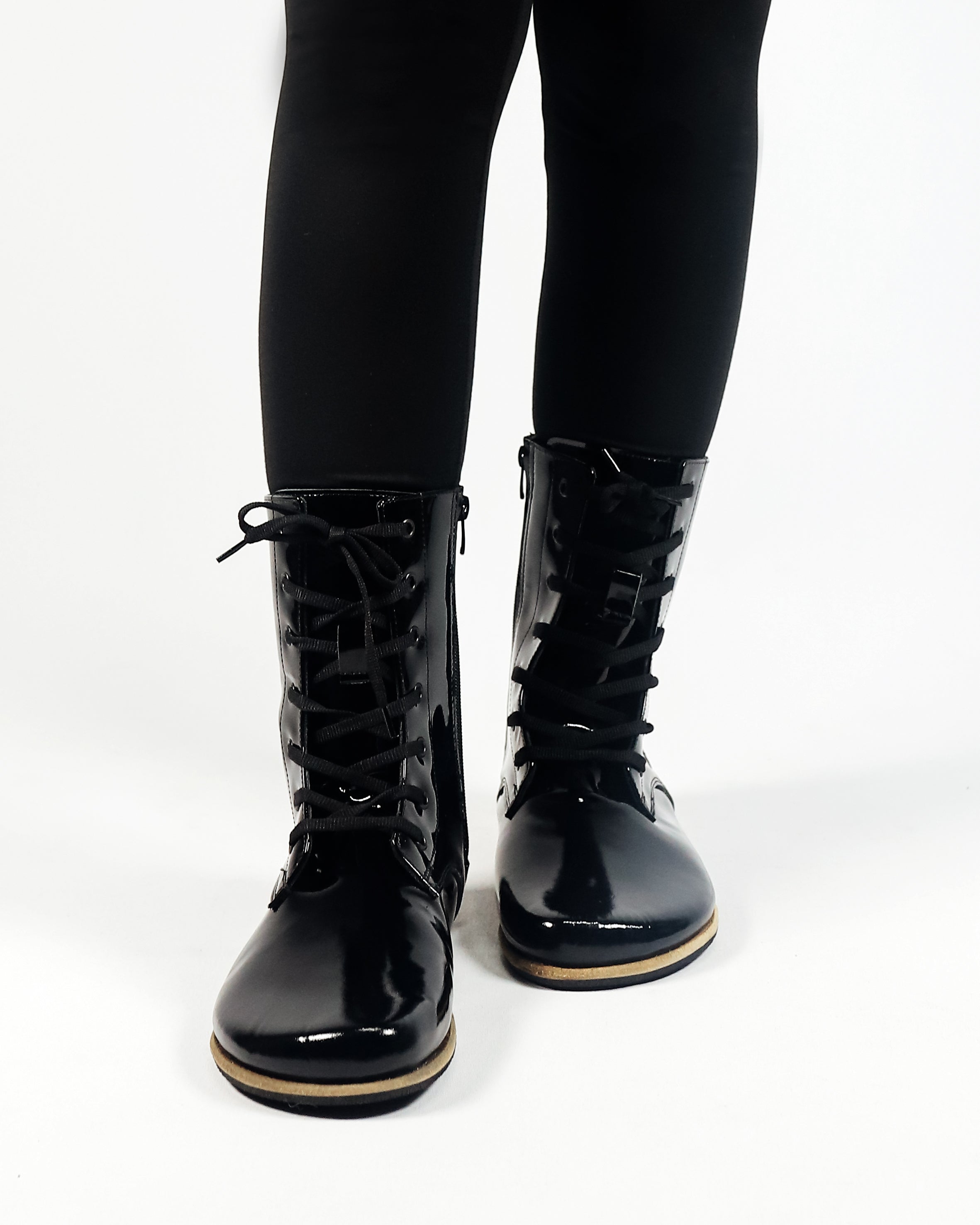 Black Long Boots Wide Barefoot Patent Leather Handmade Shoes Long Boots Leather Outsole