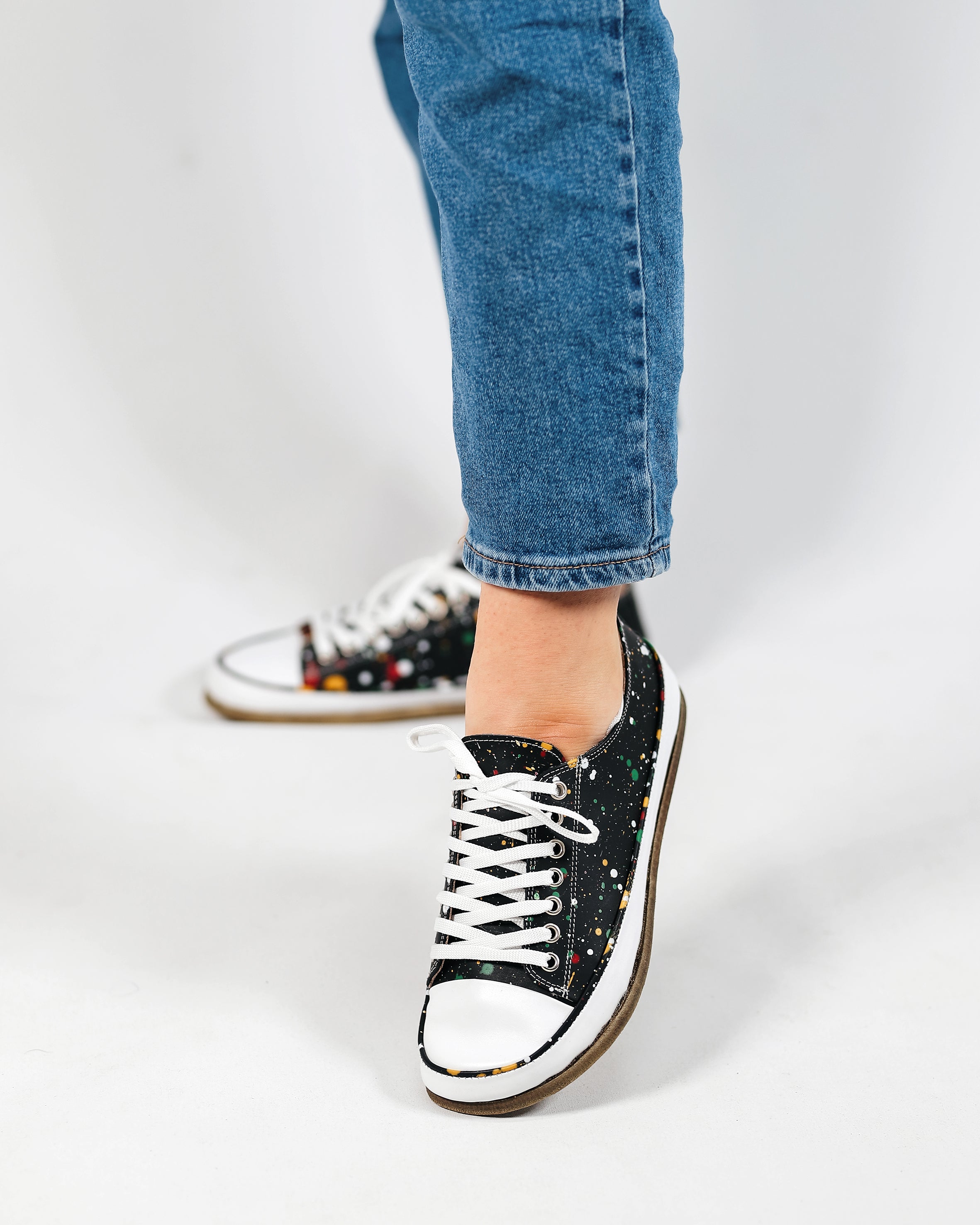 Petra Black Converse Style Wide Barefoot Smooth Leather Handmade Shoes Converse Leather Outsole