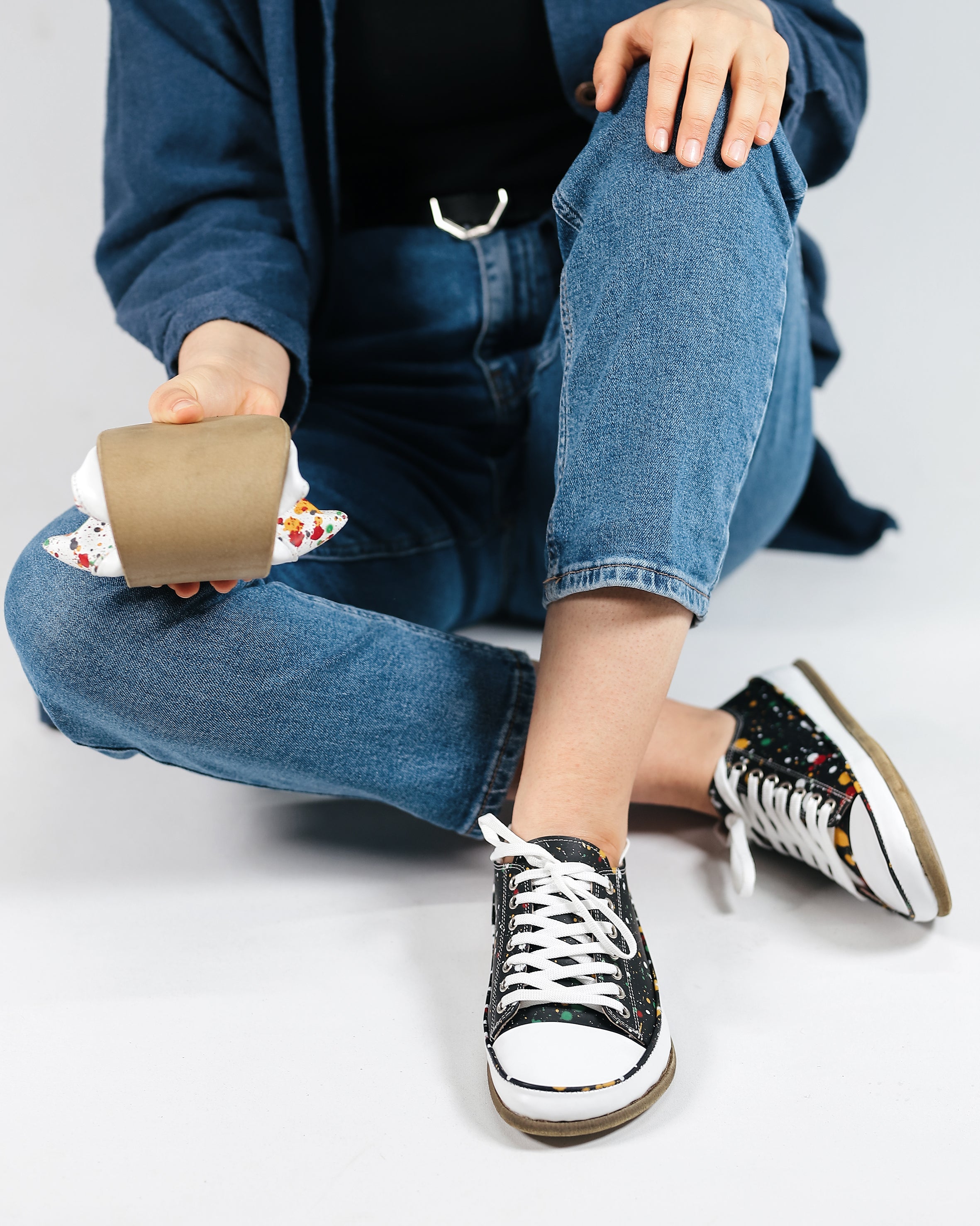 Petra Black Converse Style Wide Barefoot Smooth Leather Handmade Shoes Converse Leather Outsole