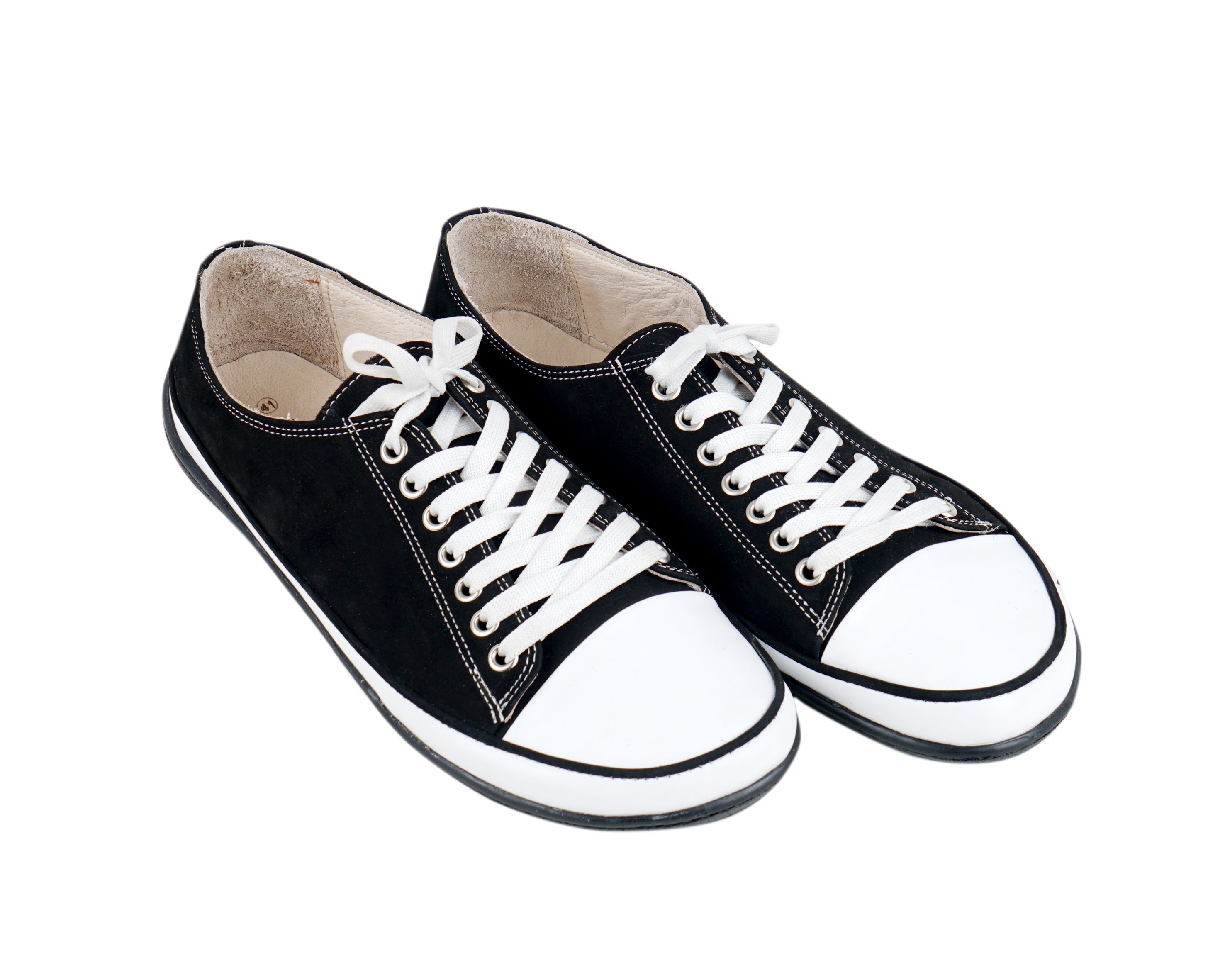Black Converse Style Wide Barefoot Shoes Nubuck Leather Handmade Rubber Outsole Converse Rubber Outsole