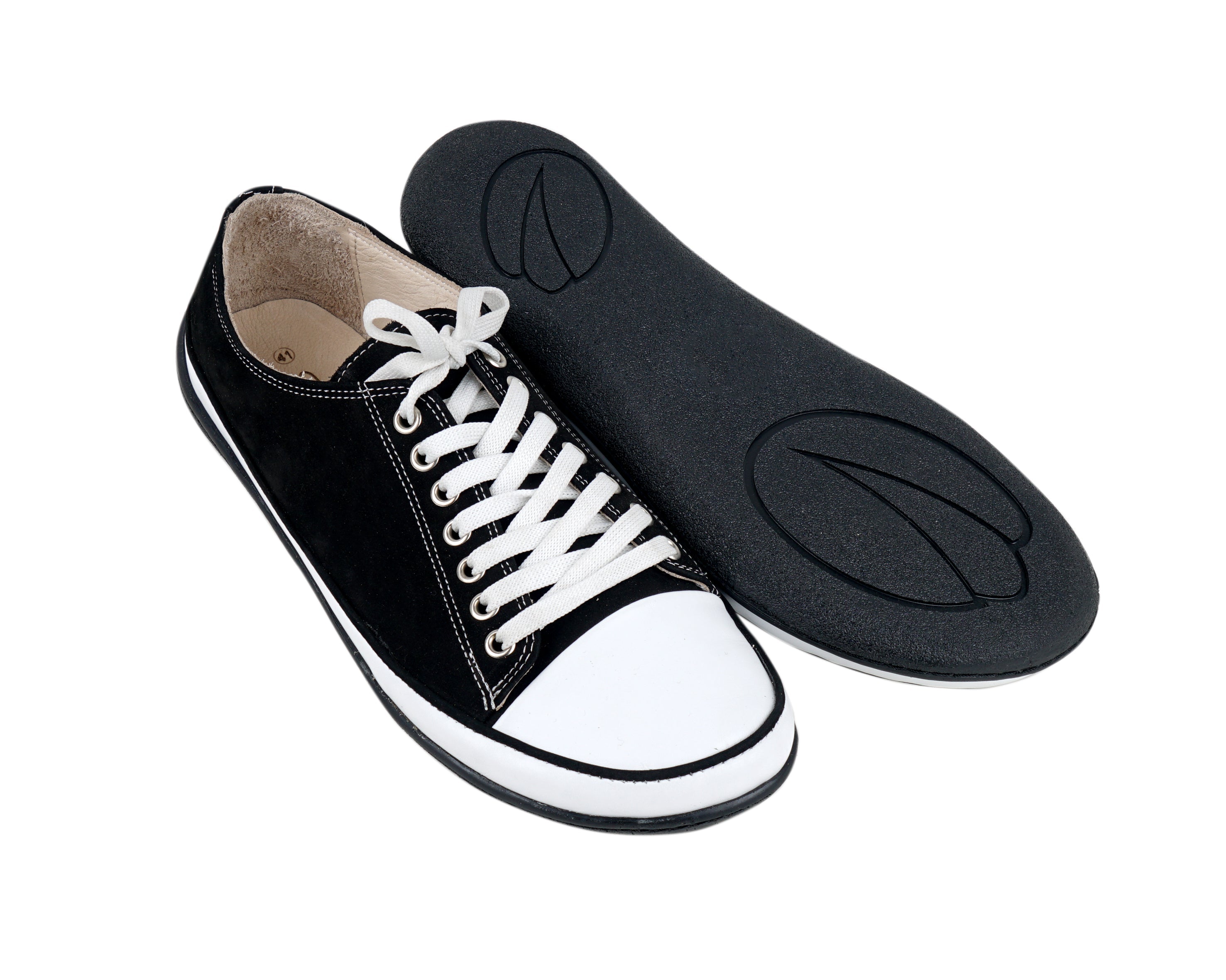 Black Converse Style Wide Barefoot Shoes Nubuck Leather Handmade Rubber Outsole Converse Rubber Outsole