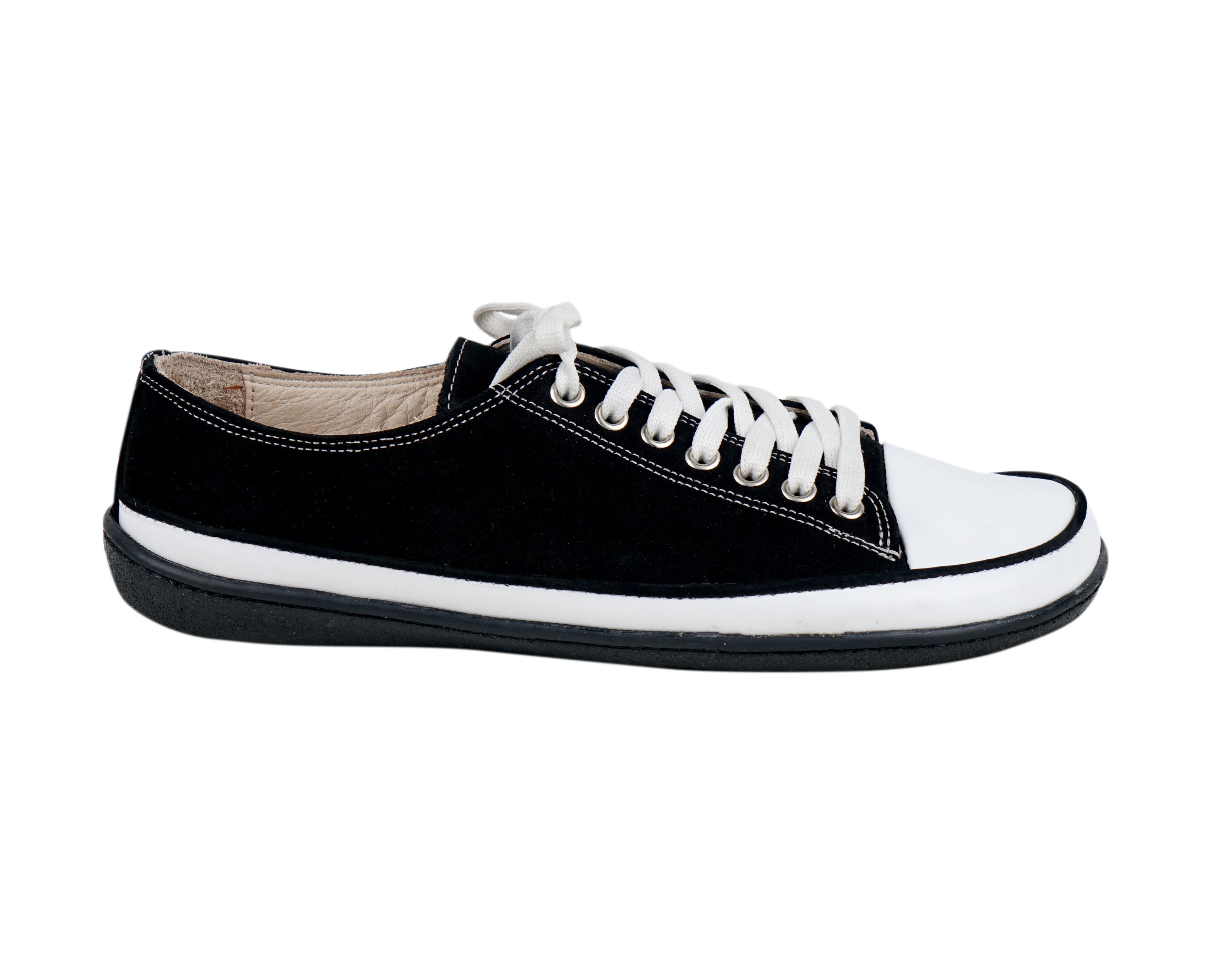 Black Converse Style Wide Barefoot Shoes Nubuck Leather Handmade Rubber Outsole Converse Rubber Outsole