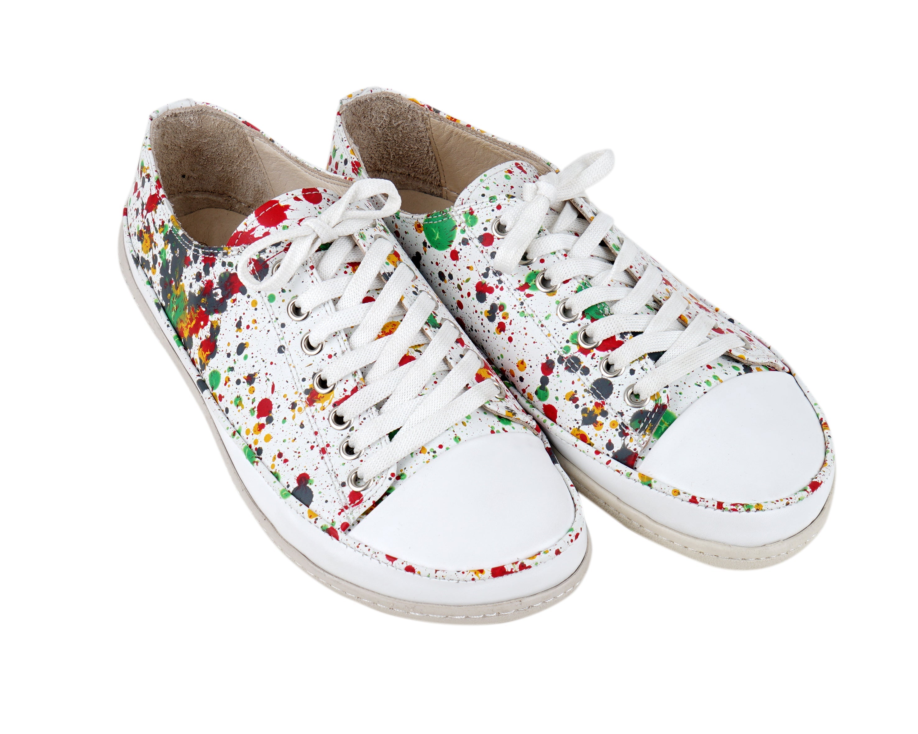Splanter Paint White Converse Style Wide Barefoot Shoes Smooth Leather Handmade Rubber Outsole Converse Rubber Outsole