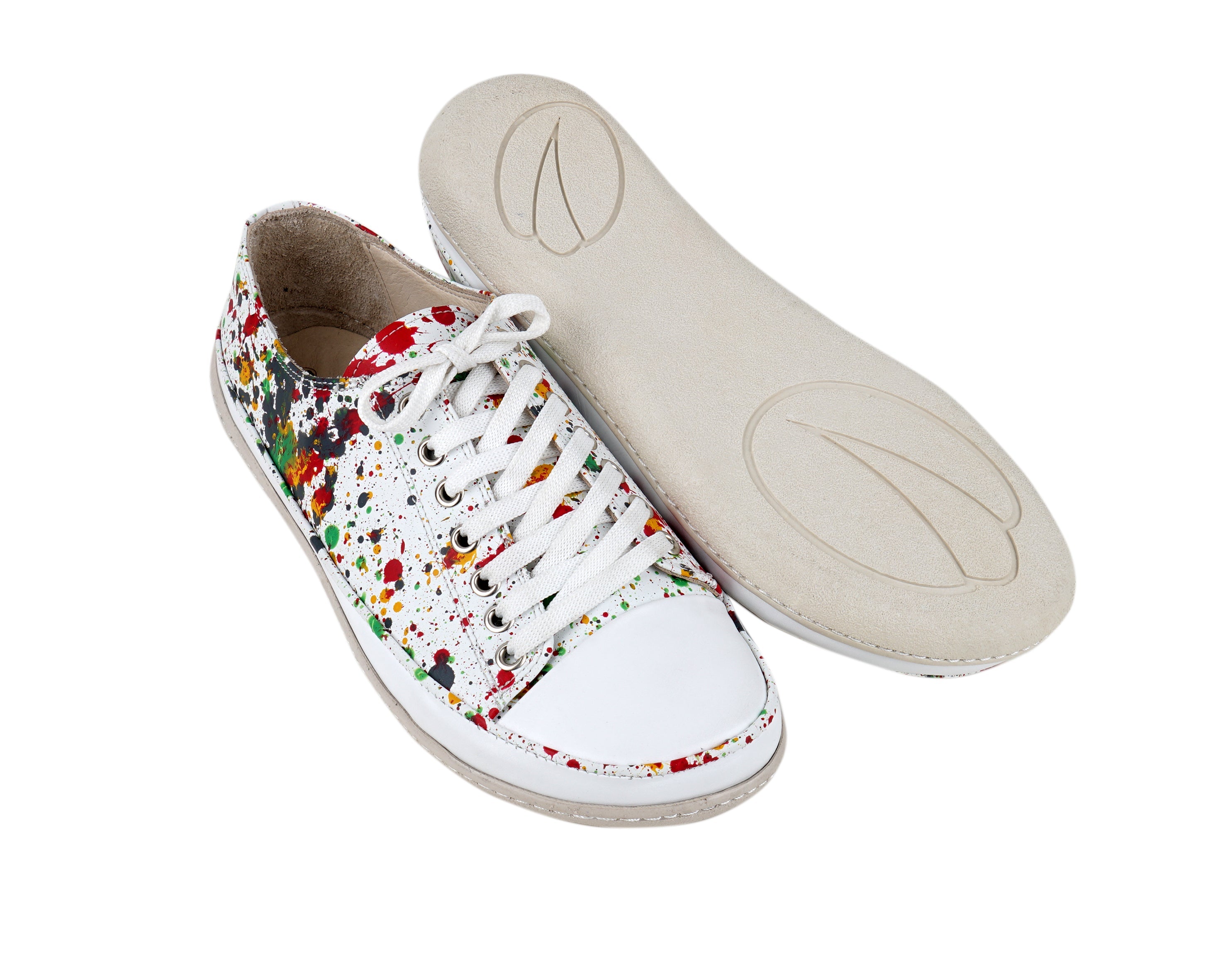 Splanter Paint White Converse Style Wide Barefoot Shoes Smooth Leather Handmade Rubber Outsole Converse Rubber Outsole