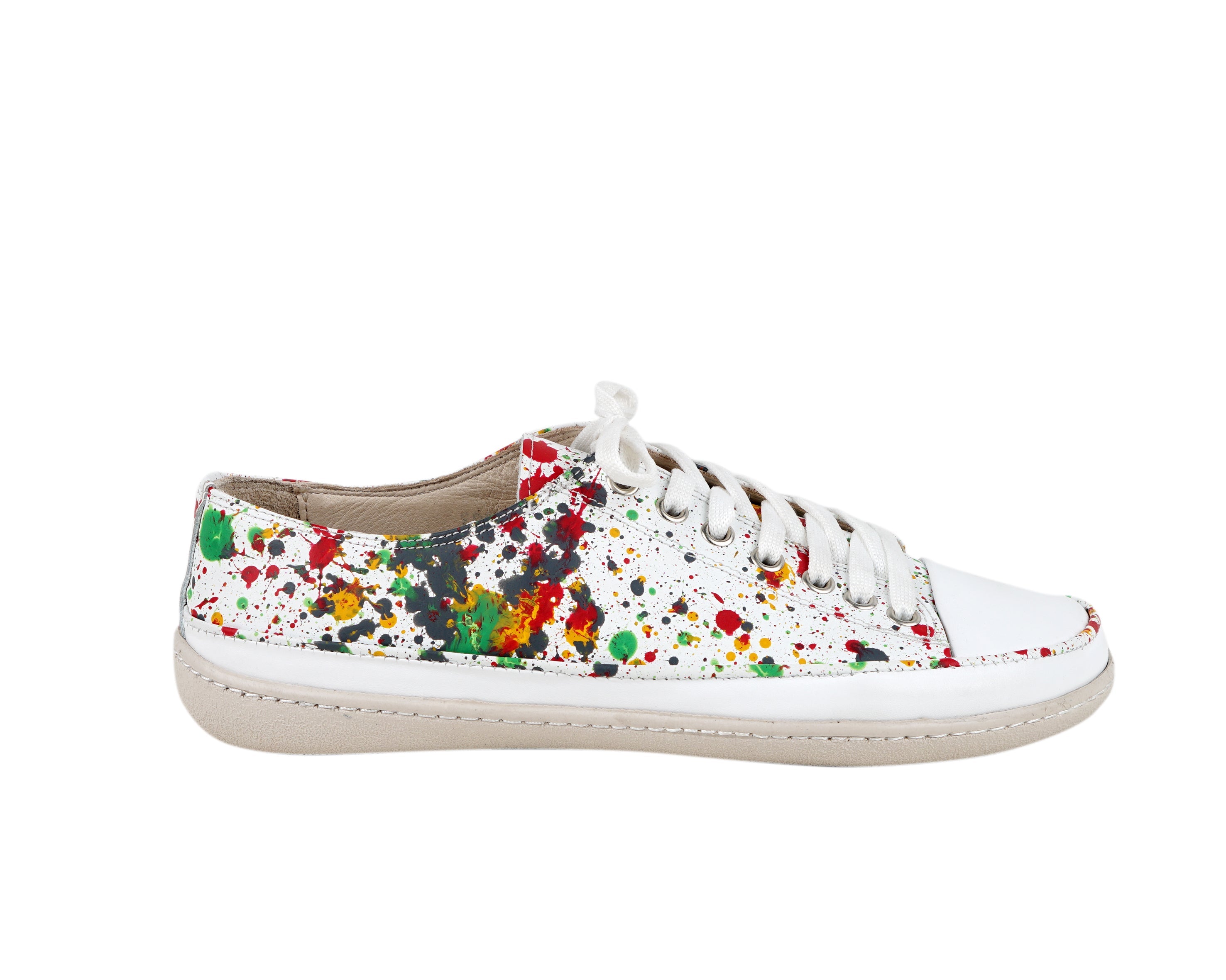 Splanter Paint White Converse Style Wide Barefoot Shoes Smooth Leather Handmade Rubber Outsole Converse Rubber Outsole