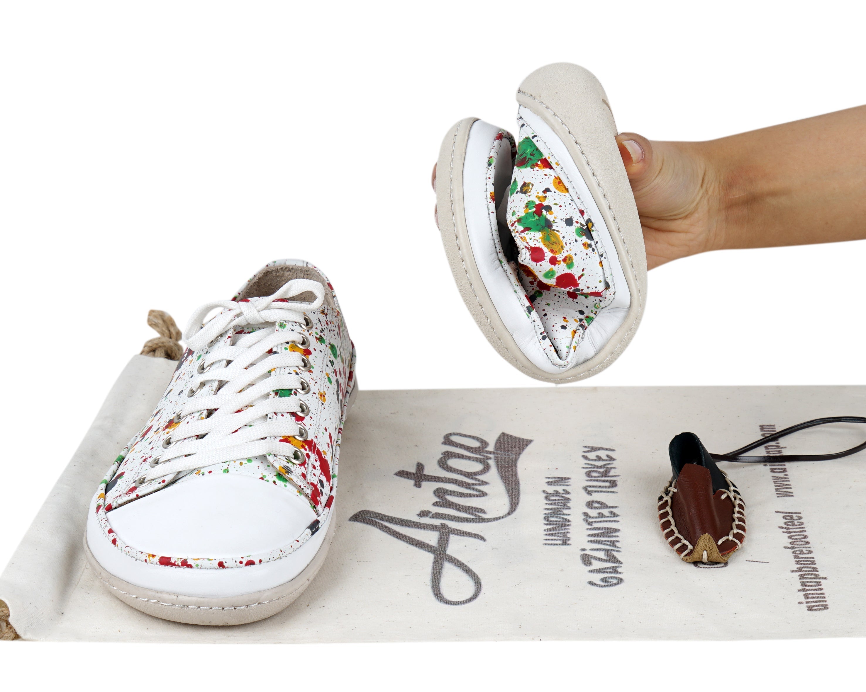 Splanter Paint White Converse Style Wide Barefoot Shoes Smooth Leather Handmade Rubber Outsole Converse Rubber Outsole
